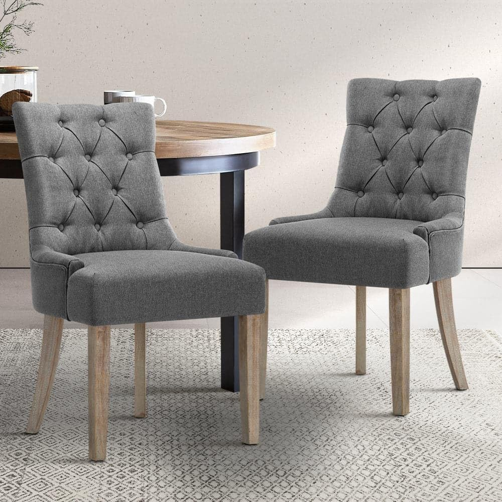 Artiss Dining Chairs Set of 2 Grey Fabric Esright Chair Nursing Seats Reading Seating Home Living Room Bedroom Kitchen Cafe Office Furniture, Cayes French Provincial Design, in 49Cm Seat Height