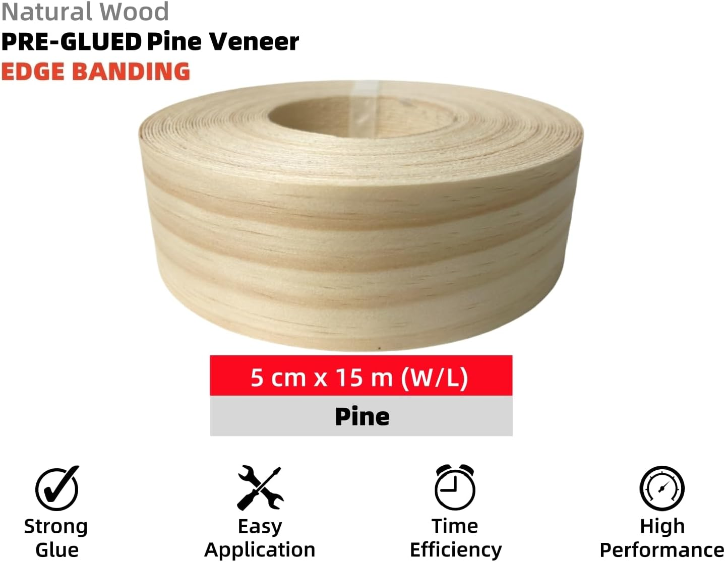 Preglued New Zealand Pine Wood Veneer Edging, Plywood Edge Banding, Flexible Wood Tape, Iron on Easy Application Veneer Edging with Hot Melt Adhesive Back (5Cmx15M) image number 1
