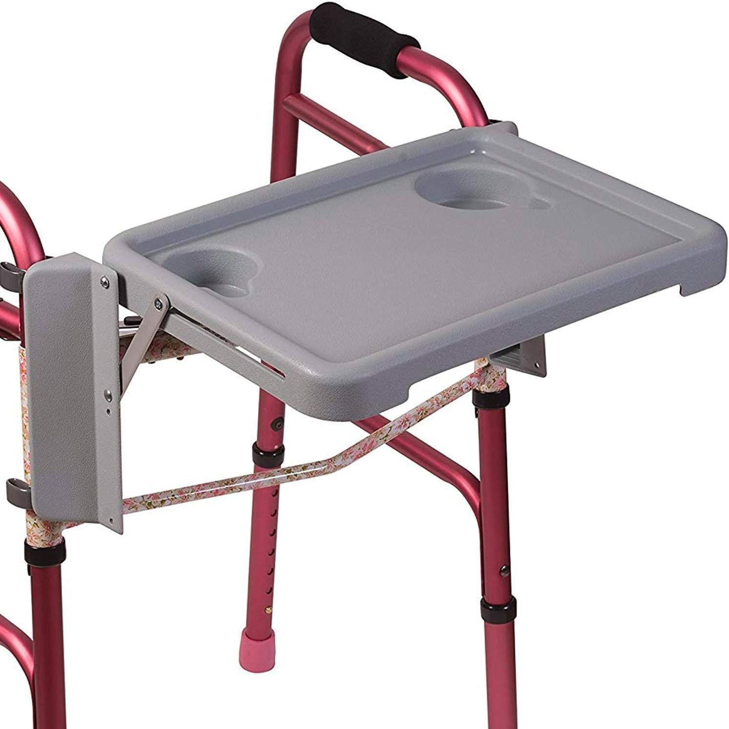 Walker Tray, Rollator Tray, Mobility and Walker Accessory Tray Table Fits Most Standard Walkers, Folding with Two Cup Holders and Tool Free Assembly, 16 X 11.8 (Grey)