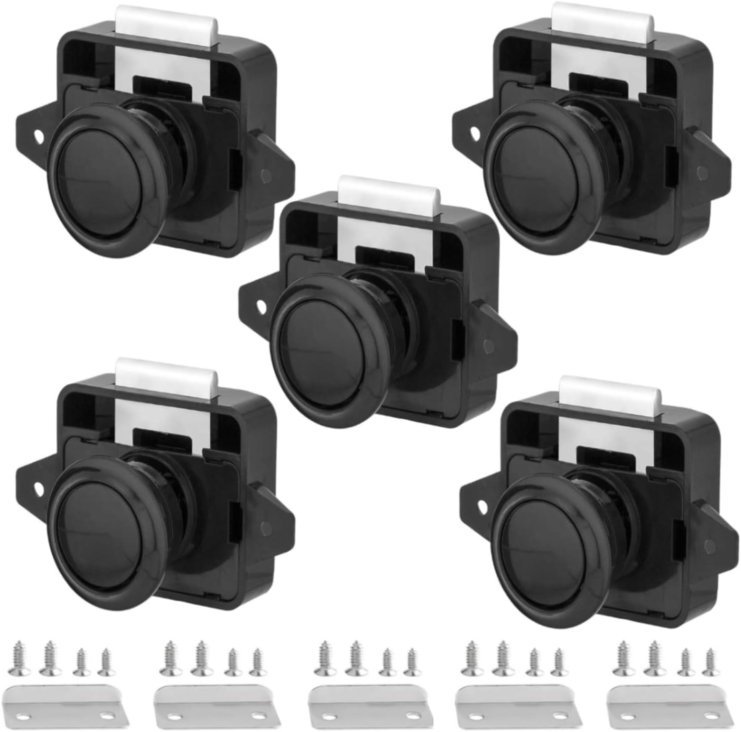 RV Cabinet Locks, ABS Push Button Cabinet Latch for RV Motorhome Camper Truck Caravan Van Yacht Boat Marine, Camper Cupboard Knob RV Cabinet Latches (5PC Black), MST02 image number 2
