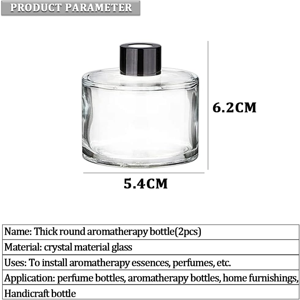 Set of 2 Glass Essential Oils Diffuser Bottles Fragrance Bottle Jars Containers for DIY Replacement Reed Diffuser Sticks Sets Essential Oils Crafts Decor (50ML Black Cap) image number 4