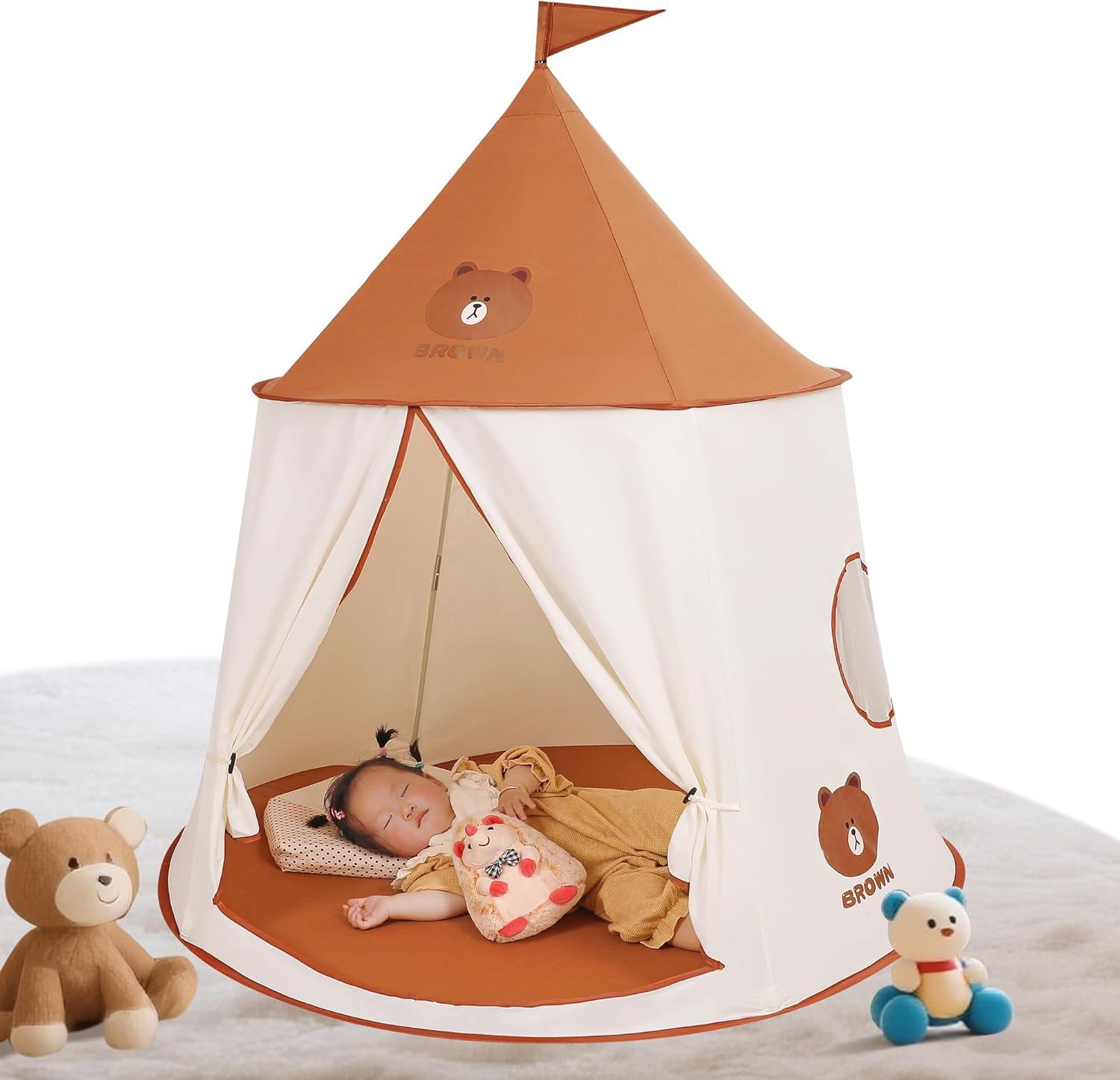 Kids Play Tent Pop-Up Indian Tent Tipi Baby Princess Prince Castle Play Tent Baby Garden Toys Indoor Outdoor Large Children Portable Playhouse Toddler Toys Christmas & Birthday Gift (Brown Bear)
