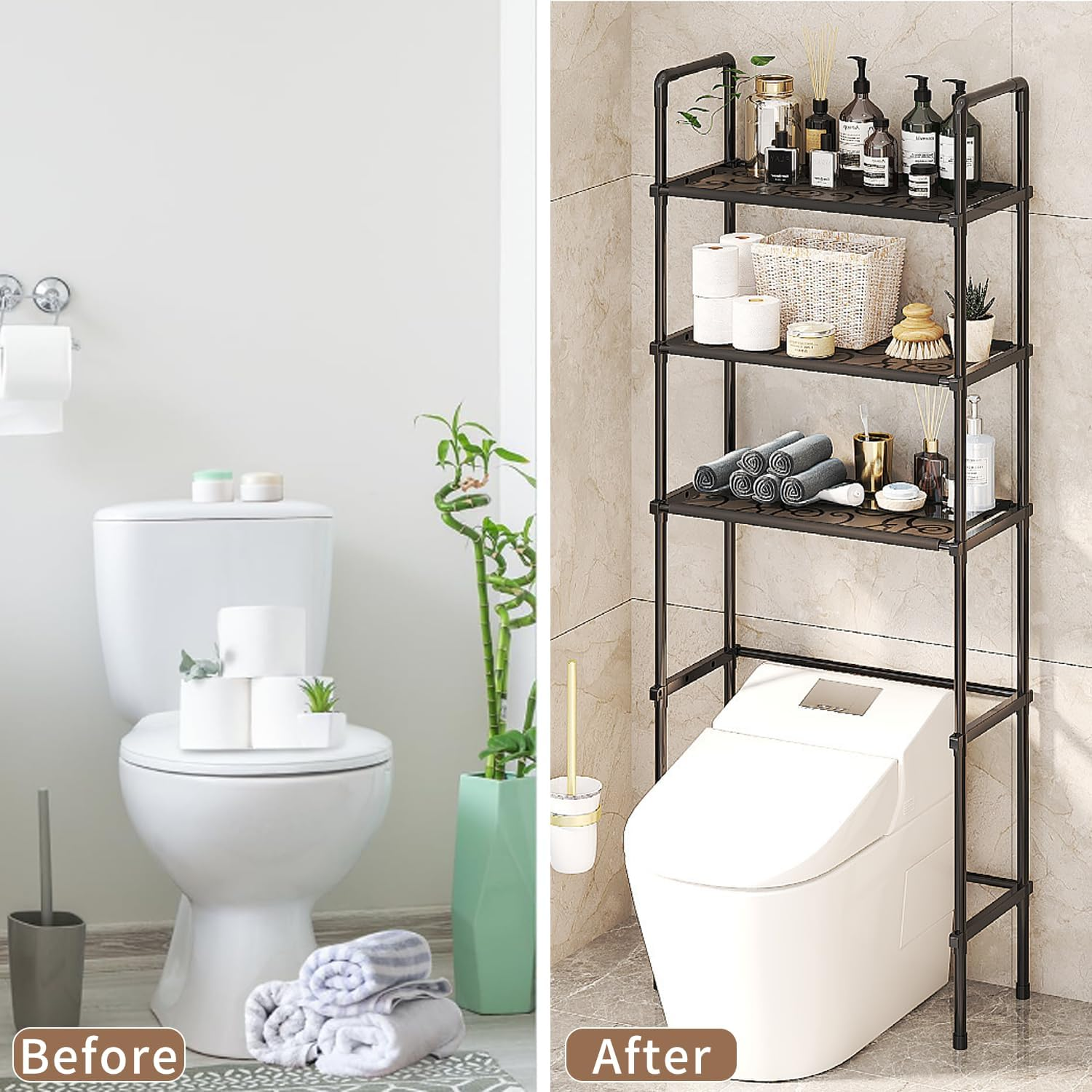 Over the Toilet Storage Rack,3 Tier Bathroom Shelf Organizer over Toilet Storage,Above Toilet Storage Rack,Space Saver,Easy to Assemble,Fit Most Toilets image number 3