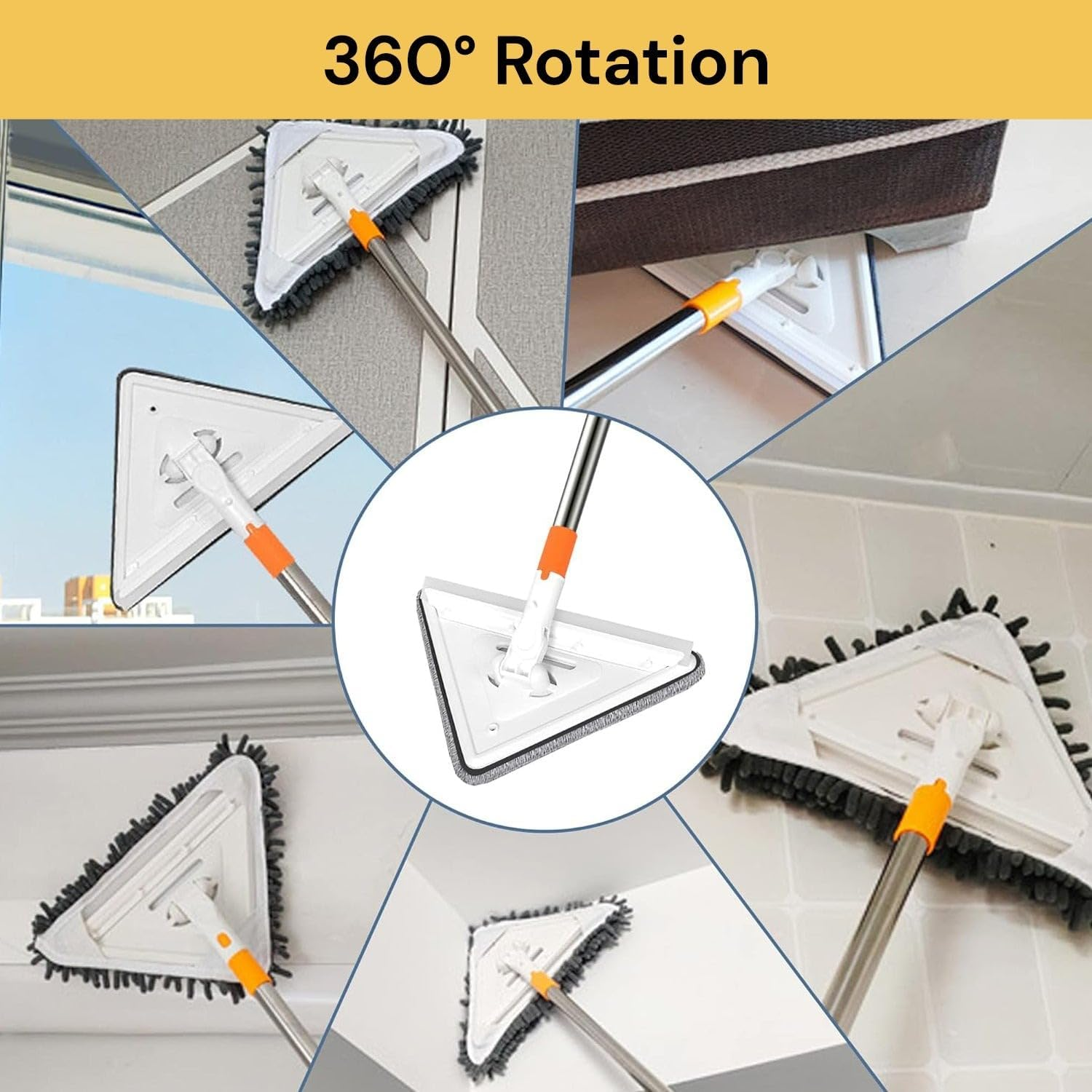 EZONEDEAL Mini Triangle Deep Cleaning Mop, Multifunctional Window Cleaner, 360 Degree Rotatable Adjustable Triangle Mop for Glass, Air Conditioners, Roofs, Gaps, Car - Extra Long Pole image number 2