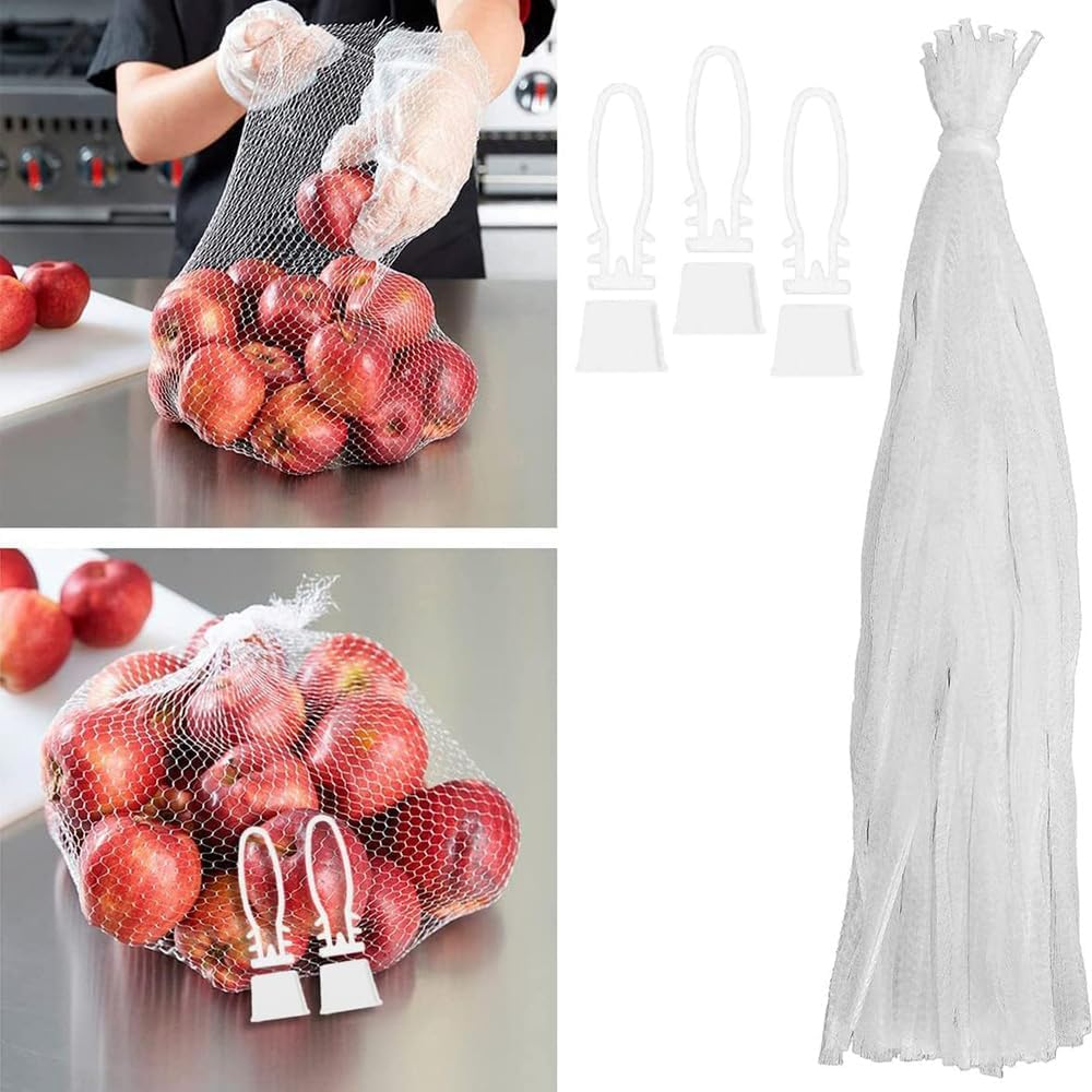 Fruit and Vegetable Mesh Bag 50Pcs, Reusable Produce Bags with Closure, Plastic Net Bags Mesh Grocery Bags for Onion, Seafood, Eggs image number 2