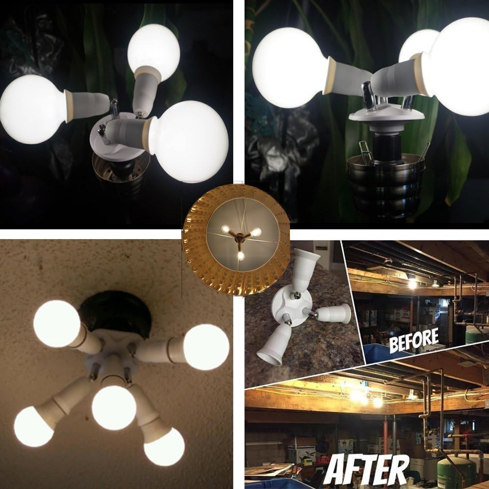 3 in 1 E27 E26 Socket Adapter Splitter,E26 E27 Universal Lamp Holder with 360 Degrees Adjustable 180 Degree Bending image number 3