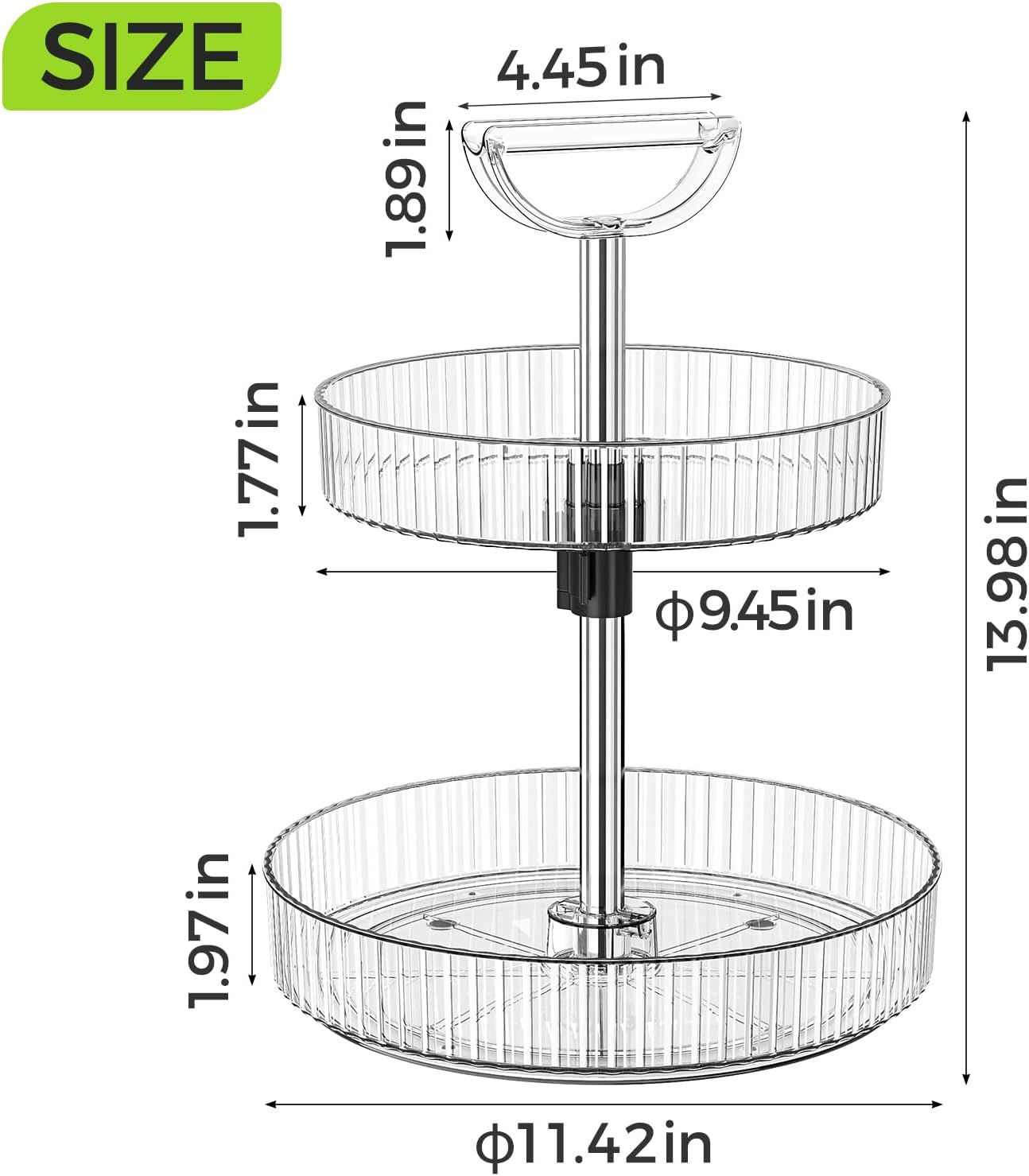 Lazy Susan Organizer, 360&deg; Rotat Turntable Capacity Adjustable Height Storage Rack, Non-Slip Storage Shelf for Kitchen, Cabinet, Countertop,Bathroom,Pantry Organiser (Transparent White) - Jet Black image number 4