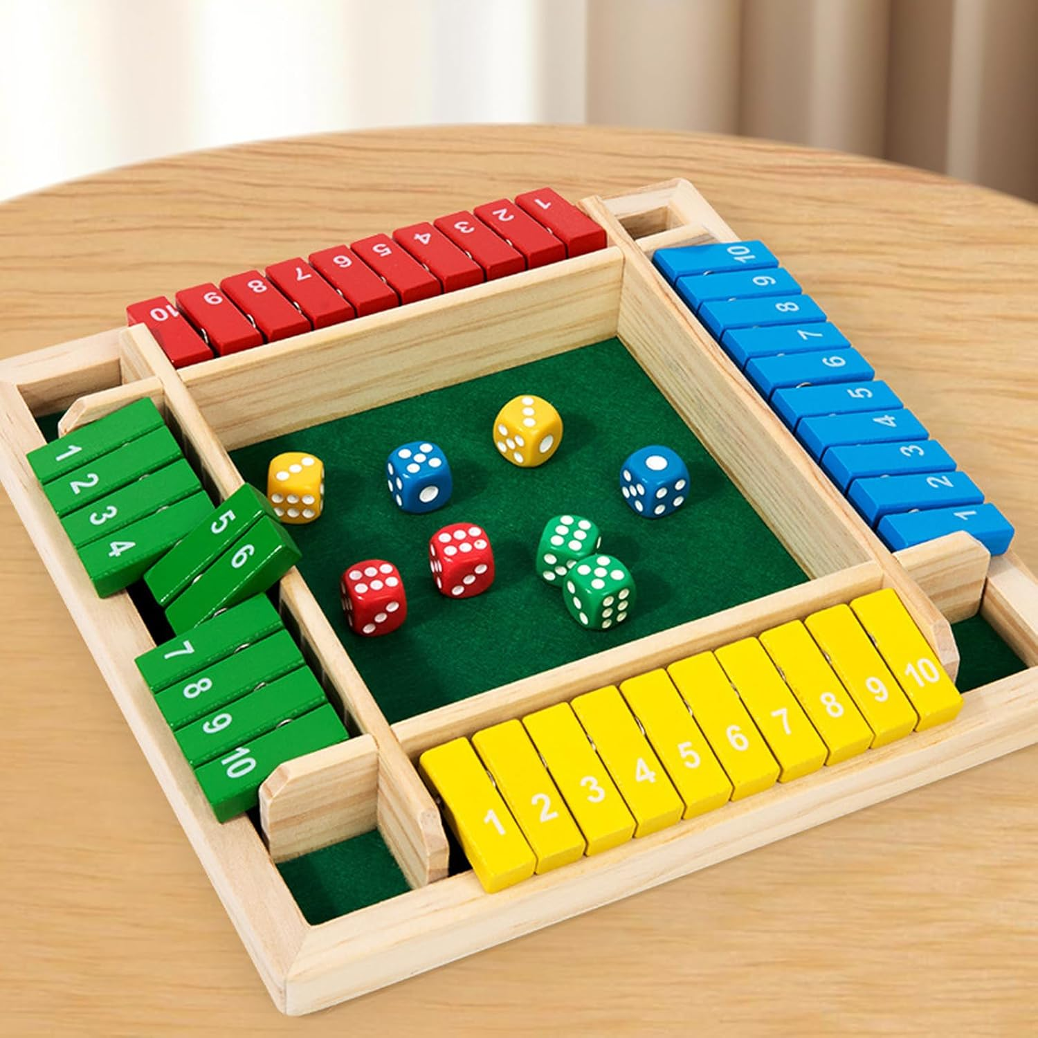 Shut the Box 4 Players Wooden Board Game - Challenge Your Family with This Fun and Educational Dice Game for Kids and Adults image number 3