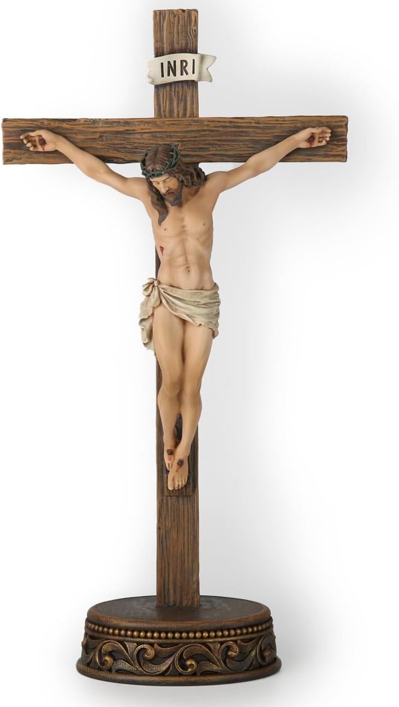 BC Catholic Crucifix Wall Cross, Jesus Christ Inspirational Home D&eacute;cor, Religious Devout Gift, 14"H, Renaissance Sculpture Handmade by Buildclassic