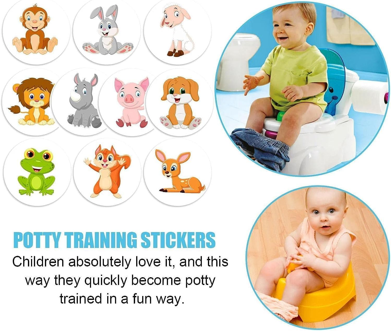 Potty Training Reveal Seat Stickers for Boys and Girls - Reusable Fun Magic Toilet round Stickers with 10 Different Designs
