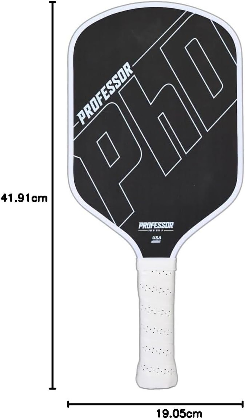 Professor Phd Raw Carbon Fiber Pickleball Paddle - White Edge - C - Phd Pro - Grey Edge image number 3