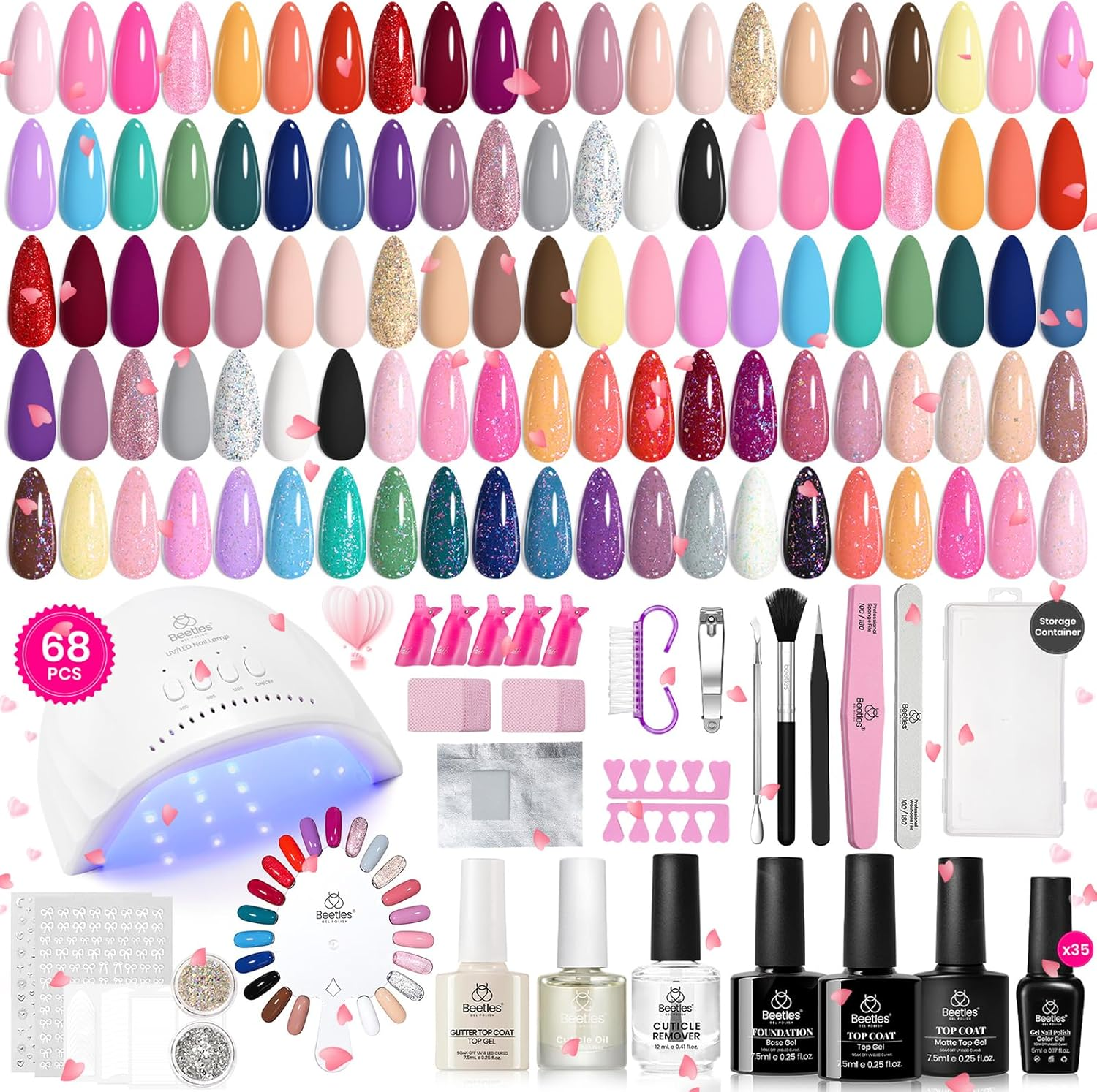 Beetles Gel Nail Polish Kit with U V Light - 68 Pcs Set 35 Colors Pink Glitter Nude Gray Gel Polish with Base and Matte&Glossy Top Coat Vivid Seasons Gel Nail Set Nail Art Manicure Tools Gifts image number 5