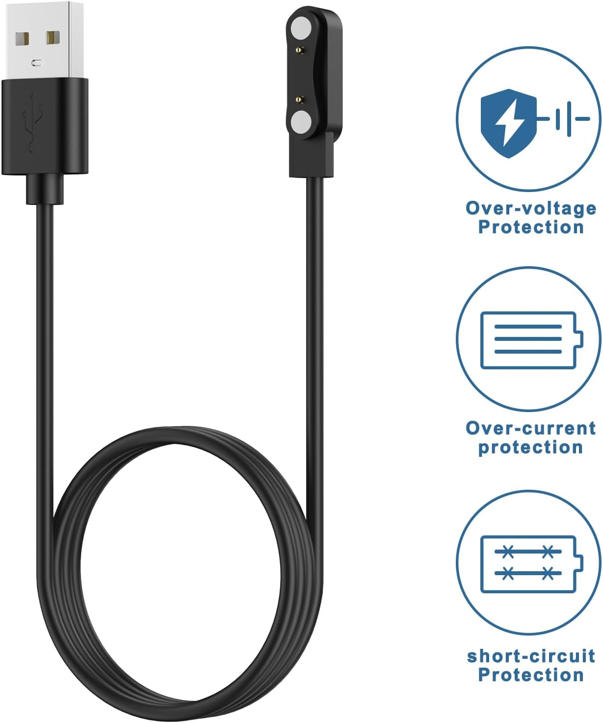 Smart Watch Universal Charger 2 Pin Magnetic, Smartwatch Accessories 2 Pin Magnetic Suction Charger for Smart Watch/Fitness Tracker, Cable Contact Pin Spacing Compatible 7.62Mm image number 4