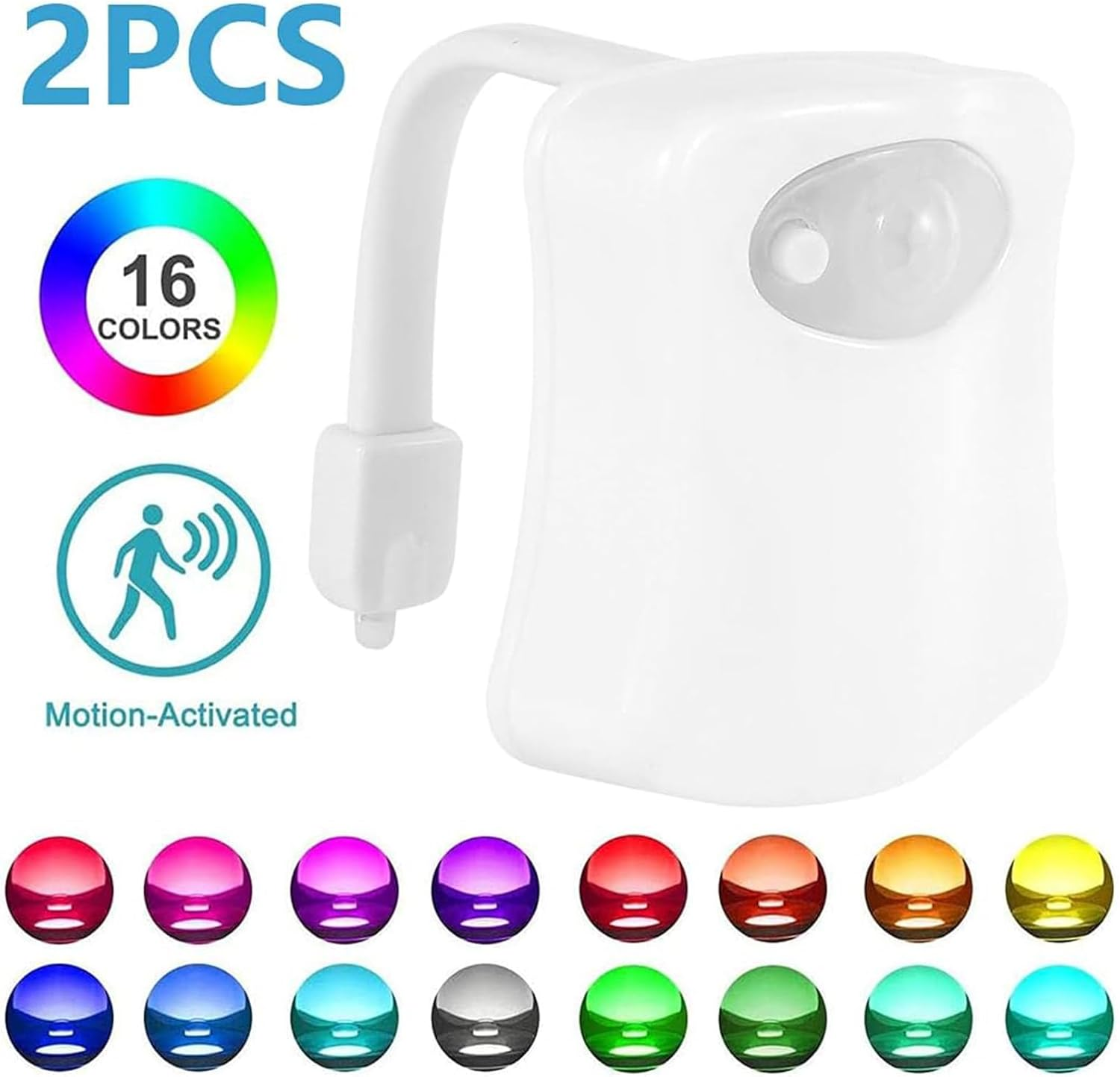 2 Pack Toilet Light, 16-Color Changing Led Toilet Bowl Light with Motion Sensor Activated Detection, Motion Sensor Lights for Bathroom Washroom, Glow Bowl L-Ight Fit for Any Toilets image number 5