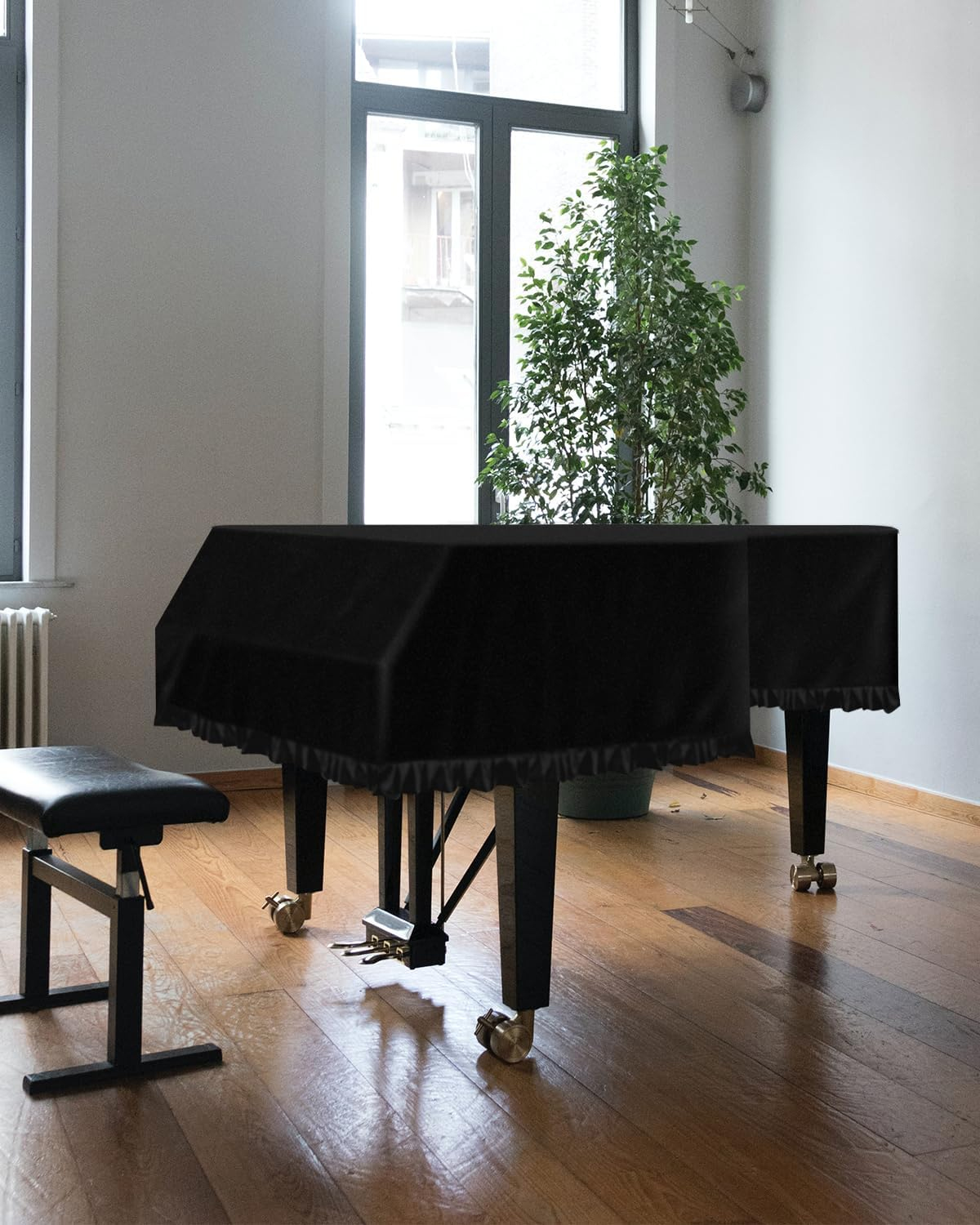 TINDTOP Grand Piano Cover, Velvet Dustproof Baby Piano Cover Washable Soft Bordered Decorated Full Triangle Piano Protective Cover image number 6