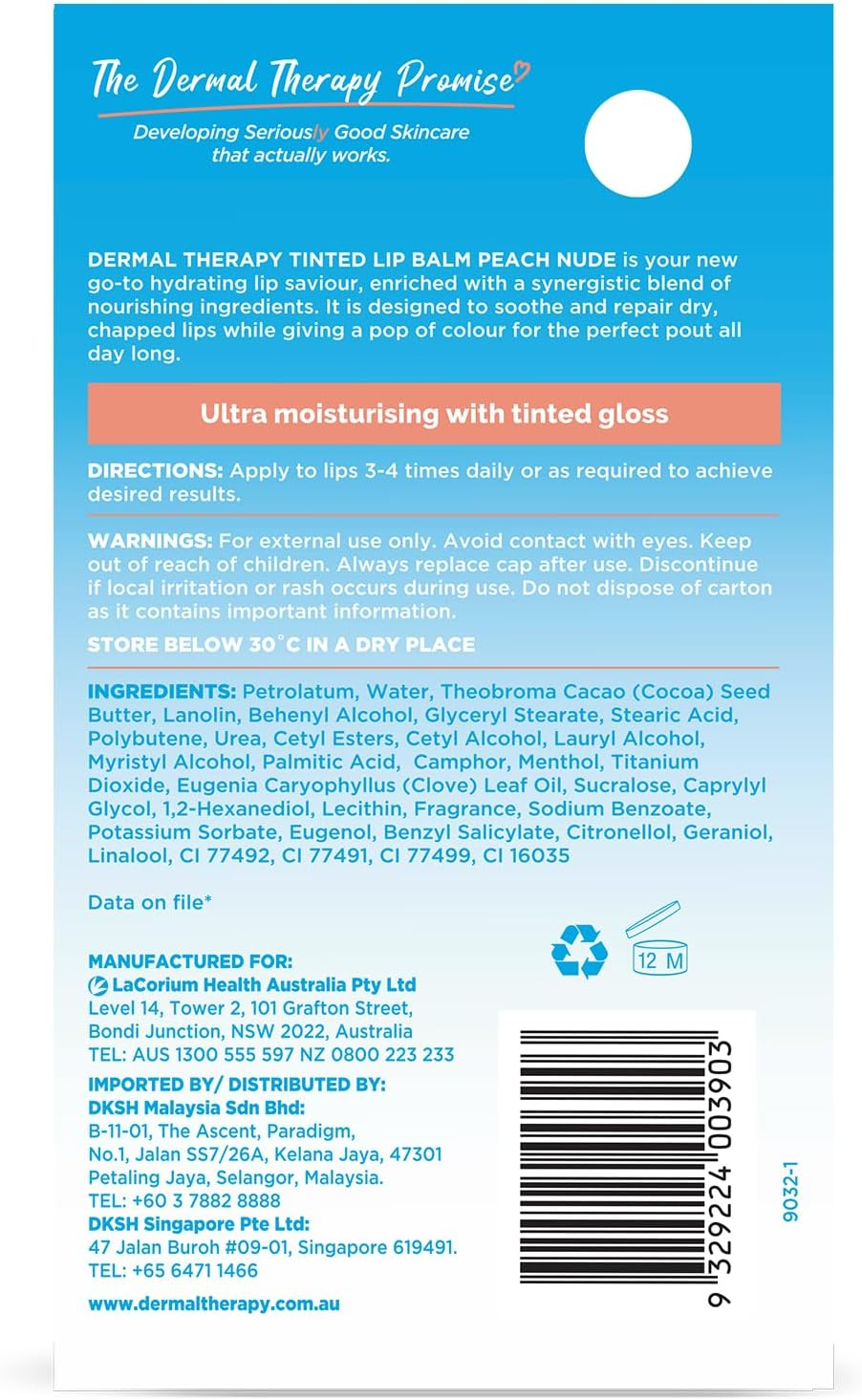 Dermal Therapy Tinted Lip Balm Peach Nude | Ultra Moisturising | 8G image number 1