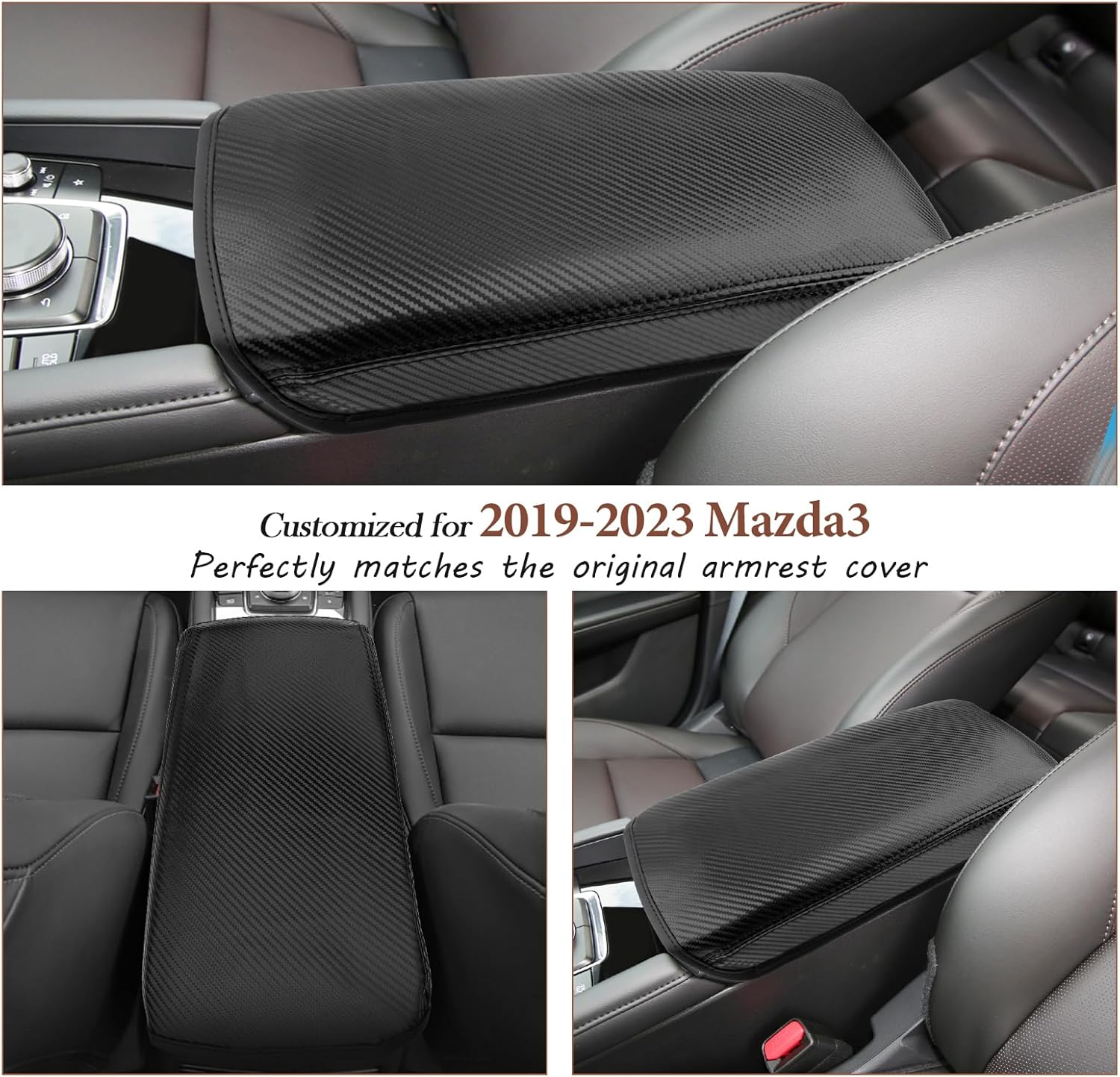 SKTU for 2019 2020 2021 2022 2023 2024 Mazda 3 Mazda3 Center Console Cover 2023 2024 Mazda3 Armrest Pad 2024 Mazda3 BP Seat Box Cover Automotive Car Center Console Soft Cushion (Carbon Fiber)