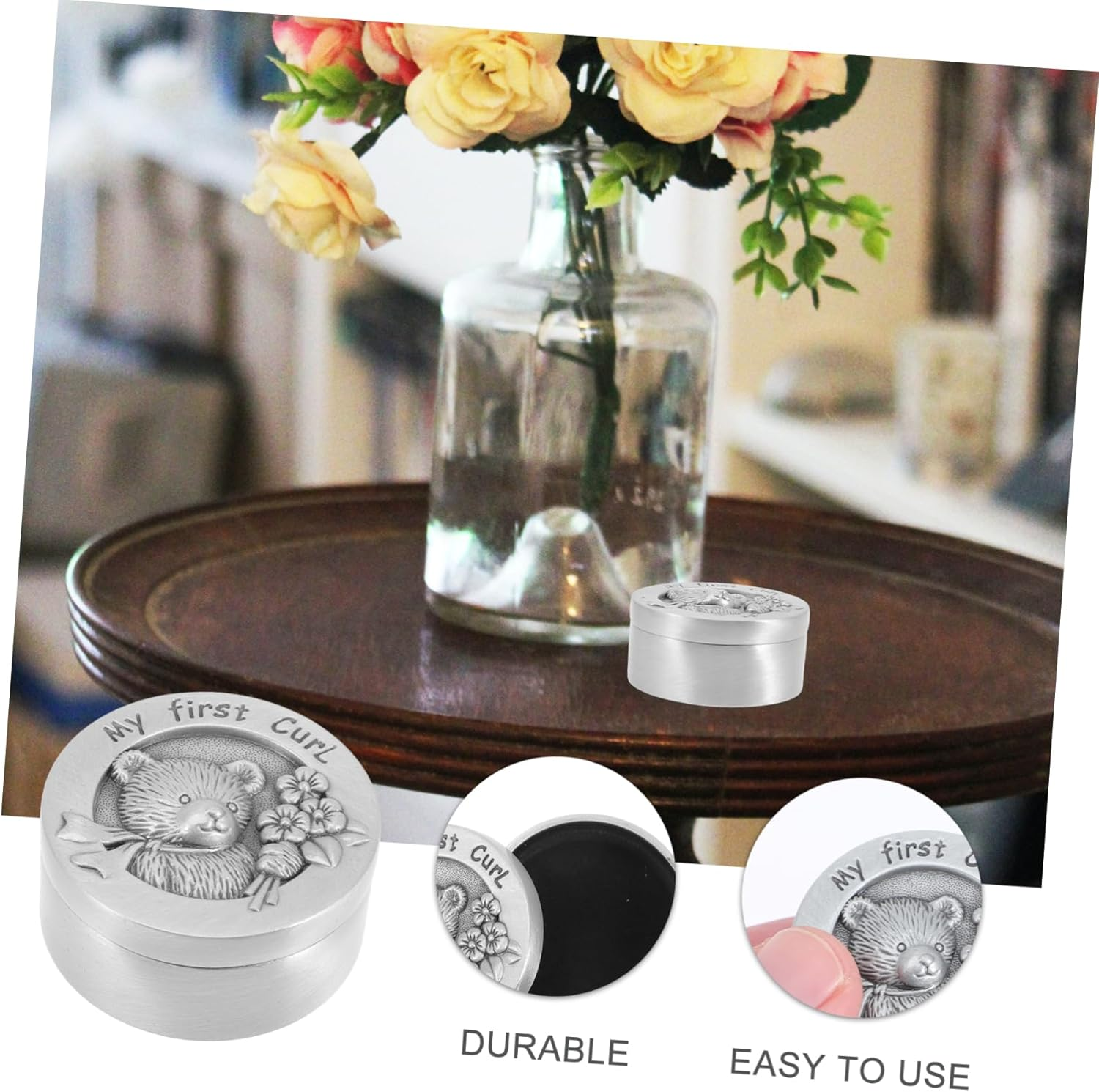 Yardwe Fetal Hair Keepsake Box for Metal Storage Box with Cartoon Design Unique Memory Organizer for Newborn Hair Curls and Special Moments image number 1