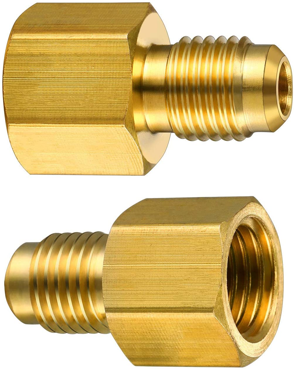 4 Pieces 6015 R134A Brass Refrigerant Tank Adapter to R12 Fitting Adapter 1/2 Female Acme to 1/4 Male Flare Adaptor Valve Core and 6014 Vacuum Pump Adapter 1/4 Inch Flare Female to 1/2 Inch Acme Male image number 2