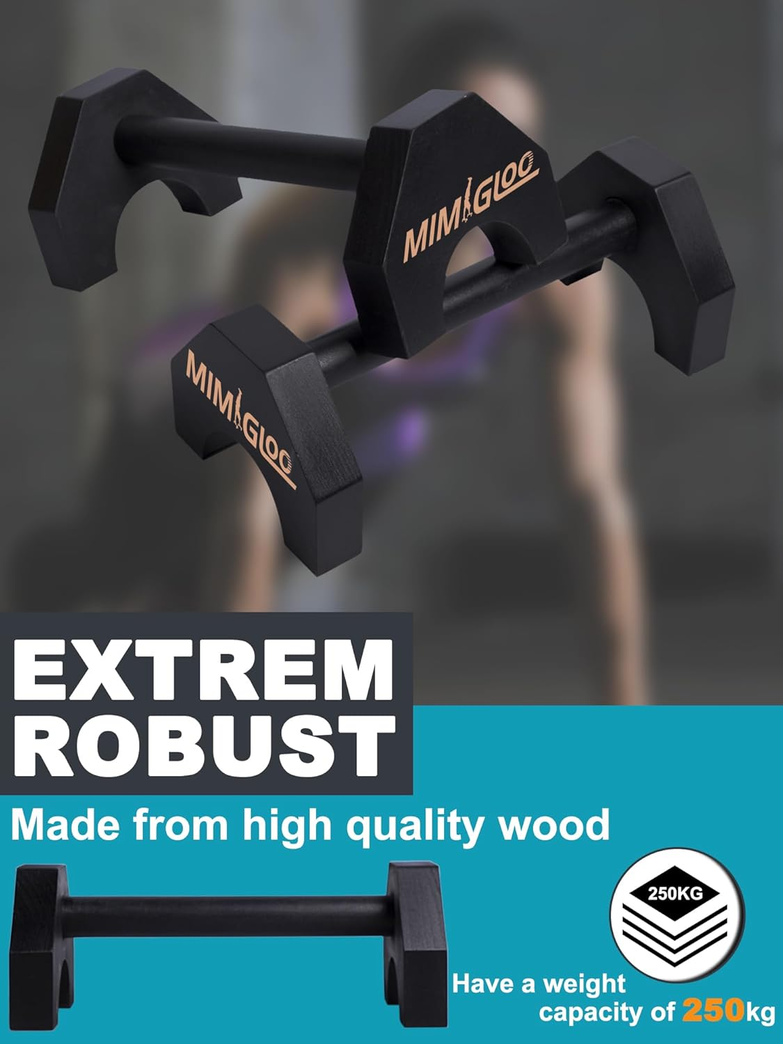 MIMIGLOO Premium Wooden Push-Up Handles and Non-Slip Calisthenics Parallettes, Push-Up or Handstand Handles, Push up Bar for Indoor and Outdoor Bars image number 2