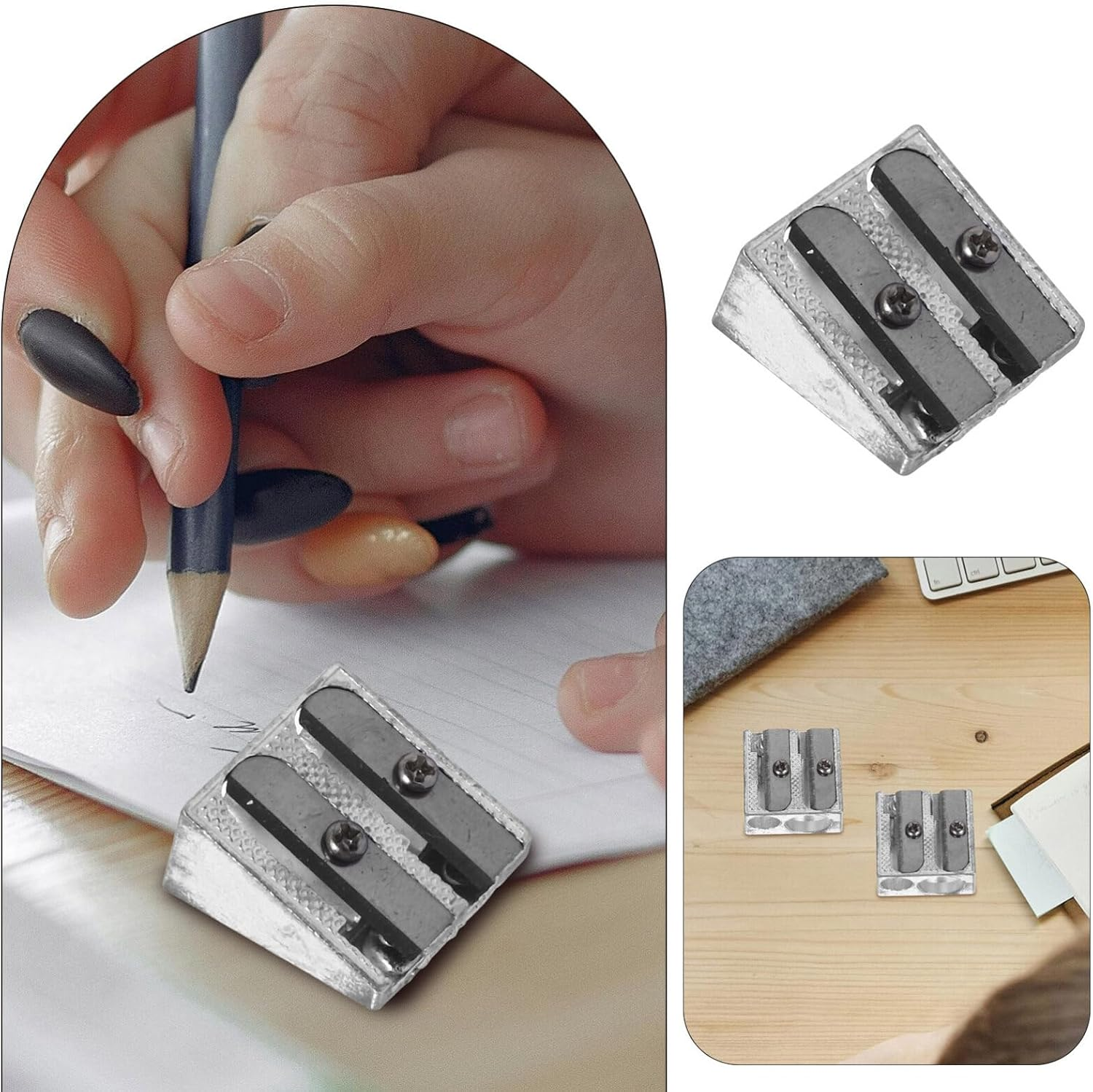 SEWACC 12Pcs Aluminum Alloy Manual Pencil Sharpeners Double Handheld Design for School Office Supplies and Stylish with Thickness for Smooth Sharpening Effect image number 2