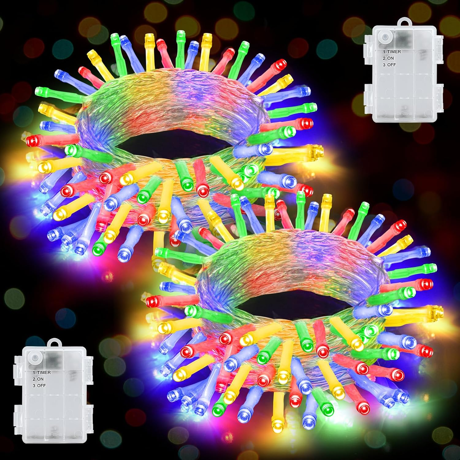 Isisyu Pack of 2 Fairy Lights Outdoor Battery, 3 M 30 LED Fairy Lights Battery with Timer, IP65 Waterproof Fairy Lights Colourful for Indoor Outdoor Christmas Wedding Party Bedroom Christmas Tree image number 6