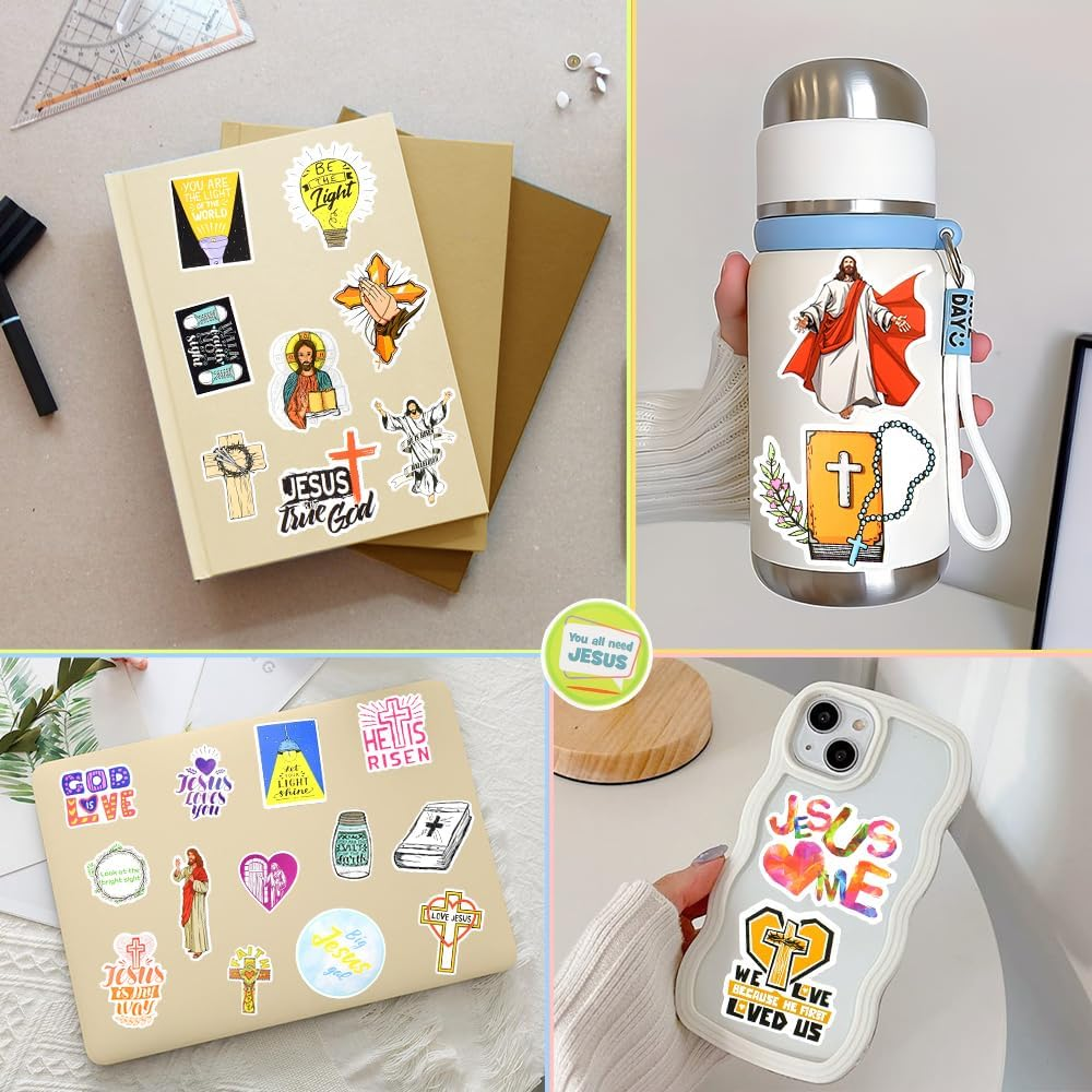 50 Pcs Christian Jesus Stickers for Water Bottles Journaling Vinyl Religious Faith Stickers for Kids Adults image number 1