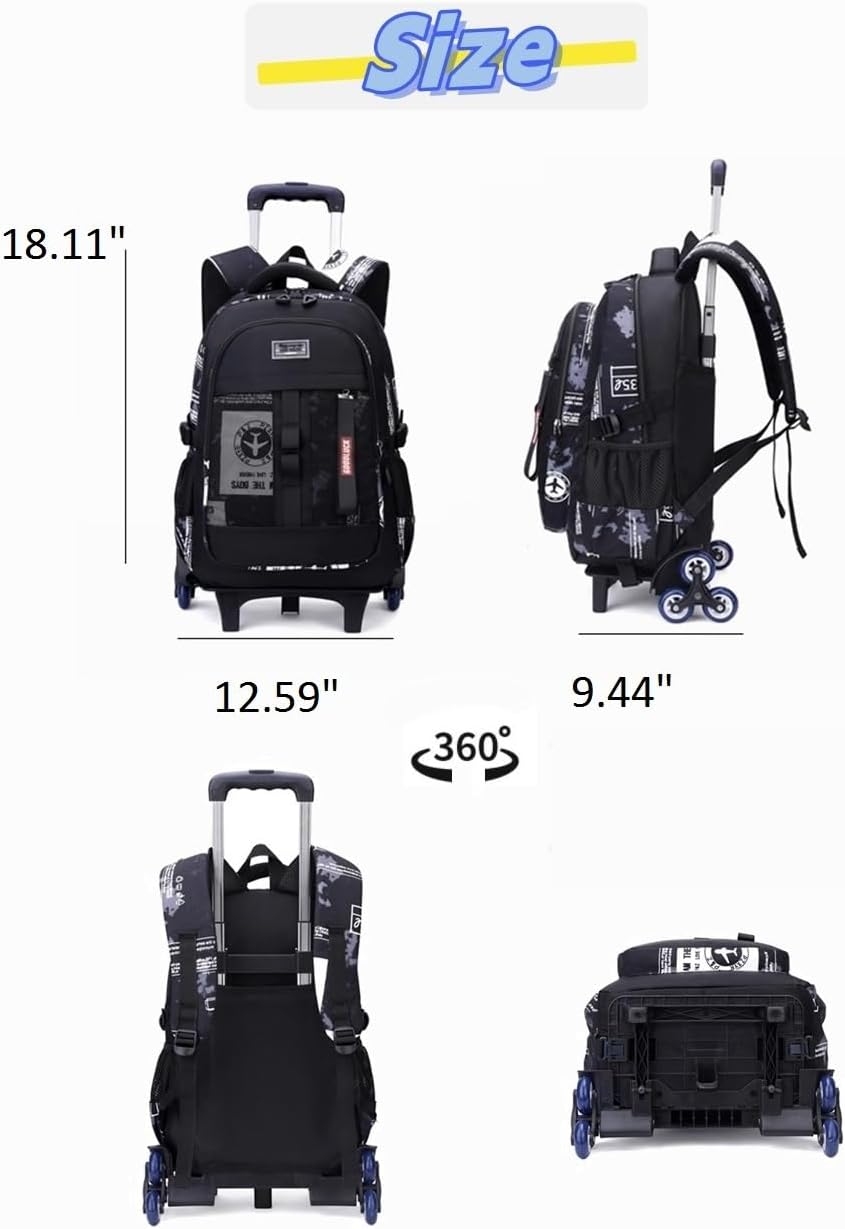 Rolling Backpack for Boys Kids School Bag with Wheels for Elementary Middle School Trolley Luggage Bookbag image number 1