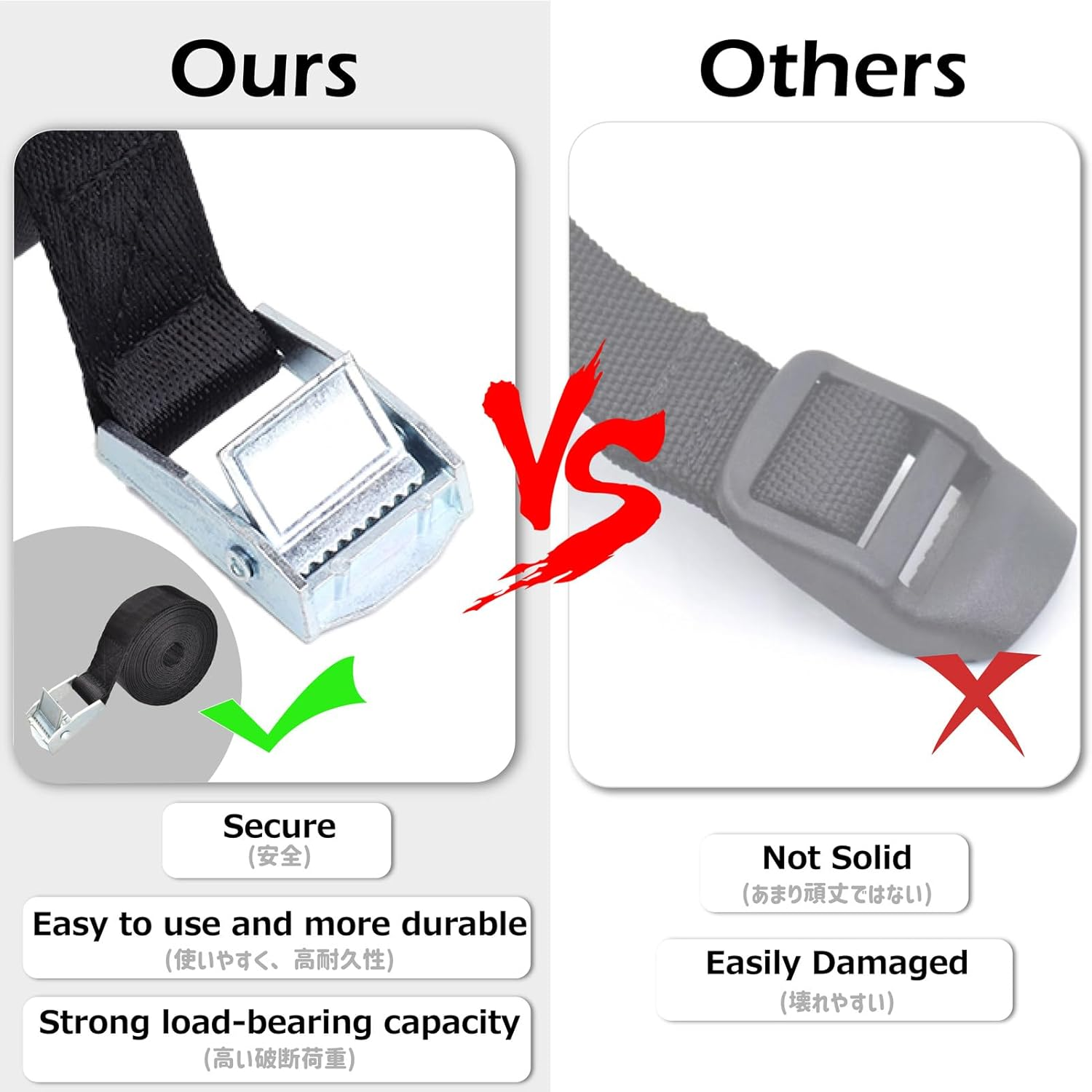 Azarxis Lashing Tie down Straps Cinch Webbing with Adjustable Heavy Duty Cam Buckle for Securing Cargo Roof Rack Motorcycle Kayak Surfboard Truck Luggage (2M, Orange - 4 Packs)