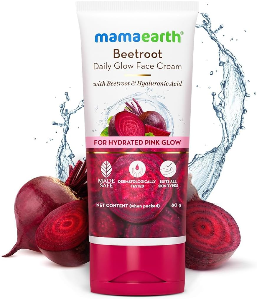 Mama,Earth Beetroot Daily Glow Face Cream with Beetroot & Hyaluronic Acid - 80 G | Gives Hydrated Pink Glow | Gives Instant Brightening Effect | Lightweight & Non-Greasy | Natural Glow | for All Skin Types image number 2