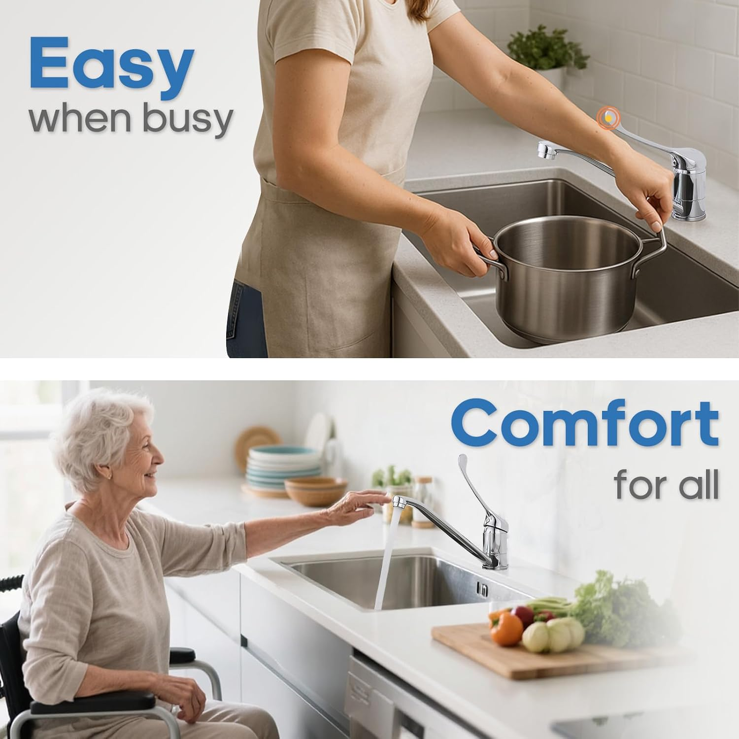 Decaura Kitchen Mixer Tap with Extra Long Handle, Lead-Free 360&deg; Swivel Spout Laundry Sink Tap, Designed for Seniors and Easy Accessibility (Chrome) image number 2