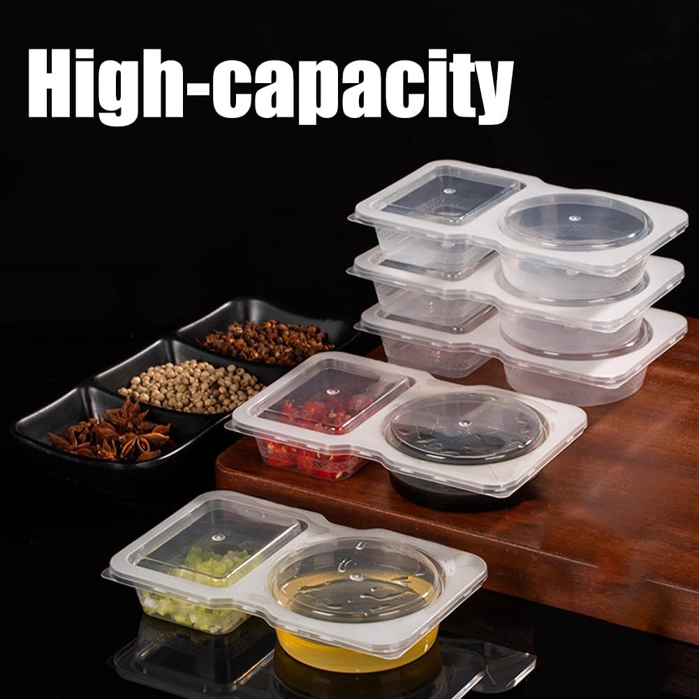 Kiwinvou 15 Pieces Double Compartment Condiment Container, Double Condiment Containers with Lids, 2 Compartment Snack Containers Great for Takeaway Sauces, Dips and Travelling Snacks image number 3