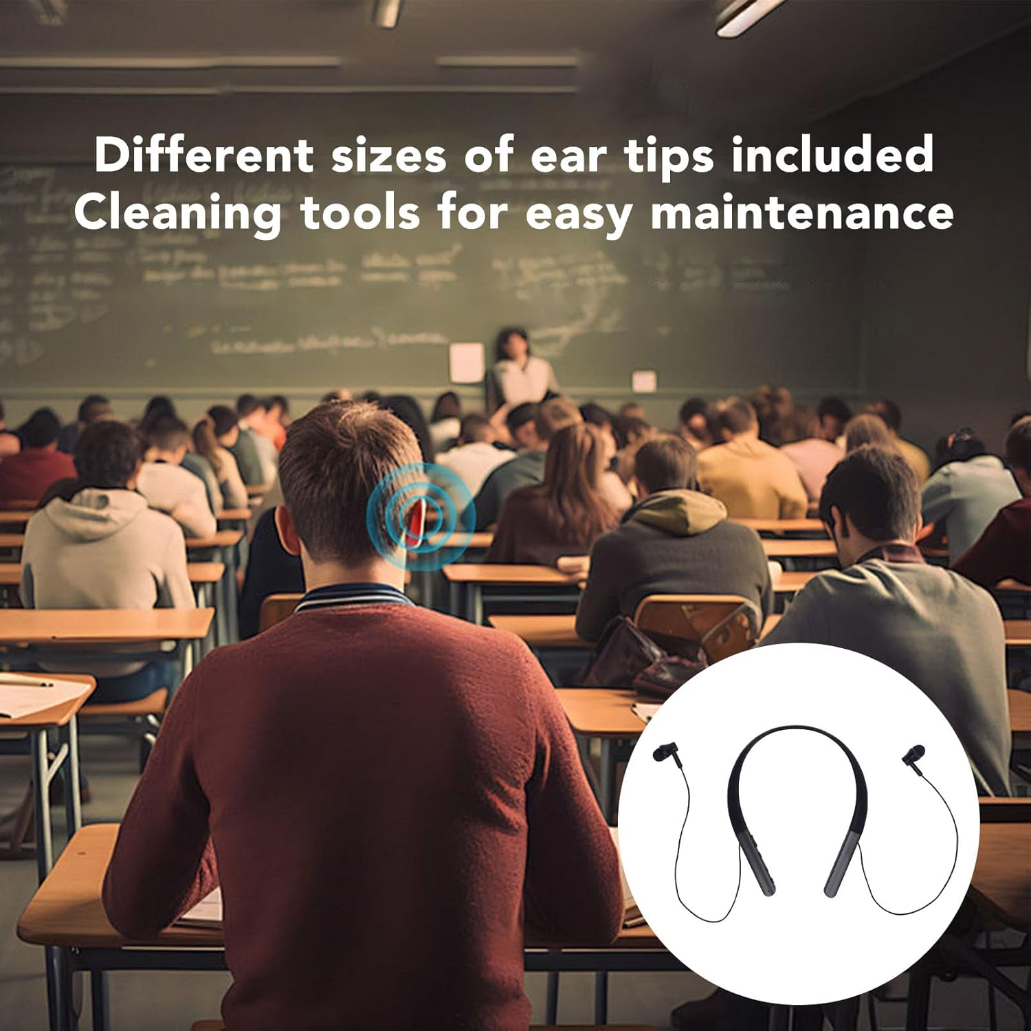 MENDUNER Neckband Bluetooth Headphones, Wireless Bluetooth 5.2 Headphones with Cleaning Tool, Feature Assistive Hearing Capabilities for Sports/Running/Gym/Travel image number 5