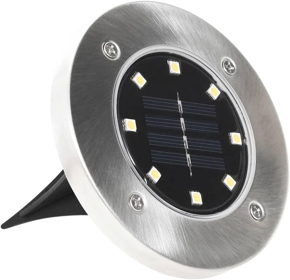 Vidaxl Solar Powered Ground Lights with 8 LED Beads, Warm White Lighting, Water-Resistant and Suitable for Outdoor Use