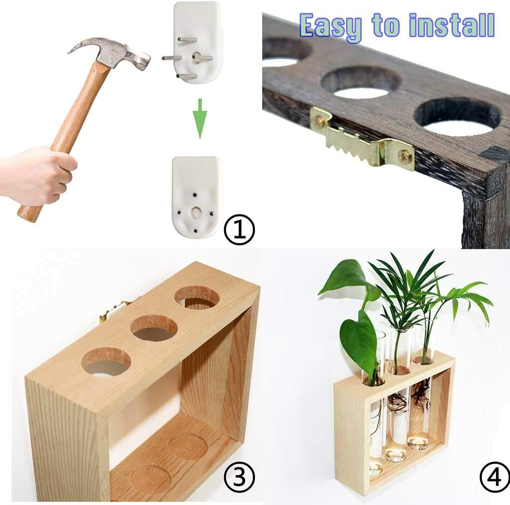 Laffeya Hydroponic Plant Stand, Wall Plant Holder, with 5 Test Tube Vase Retro Solid Wooden Stand, Air Planter Test Tube Glass Vase Holder Wall Mounted Hanging Planter, Gifts for Plant Lovers image number 5