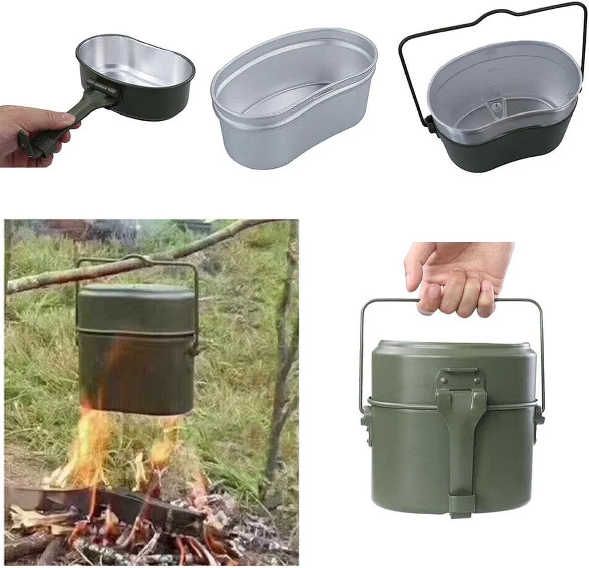 AIMALL German Style Folding Aluminium Mess Tin 6.89In Military Lunch Box Outdoor Camping Hiking Pot Multi-Functional Portable Cookware with Handle image number 3