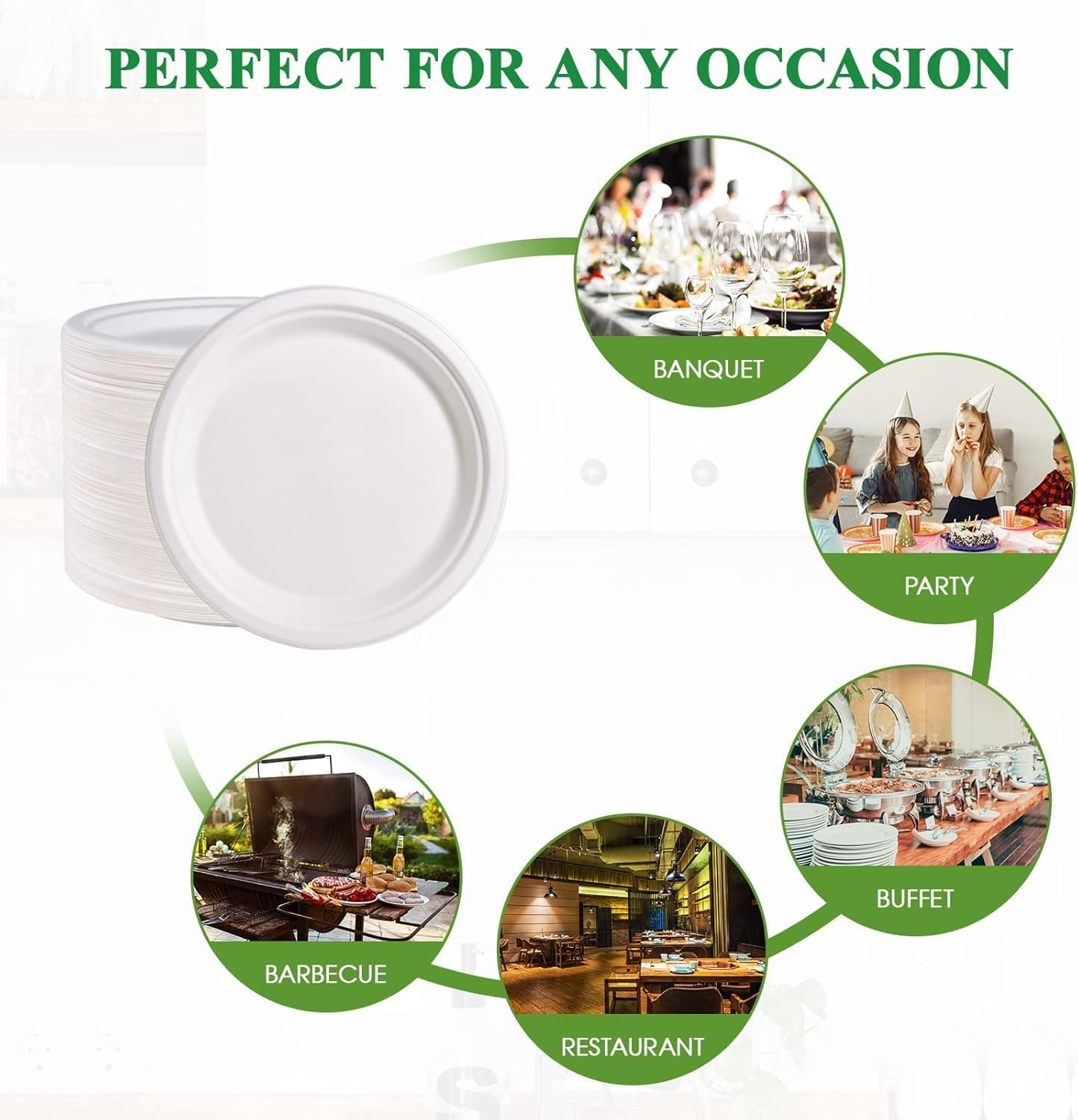 WOYAODONG 100Pack Disposable Paper Plates 9 Inch 100% Compostable Plates Heavy-Duty Disposable Paper Plates Bagasse Natural Biodegradable Eco-Friendly Sugarcane Plates（White） image number 5