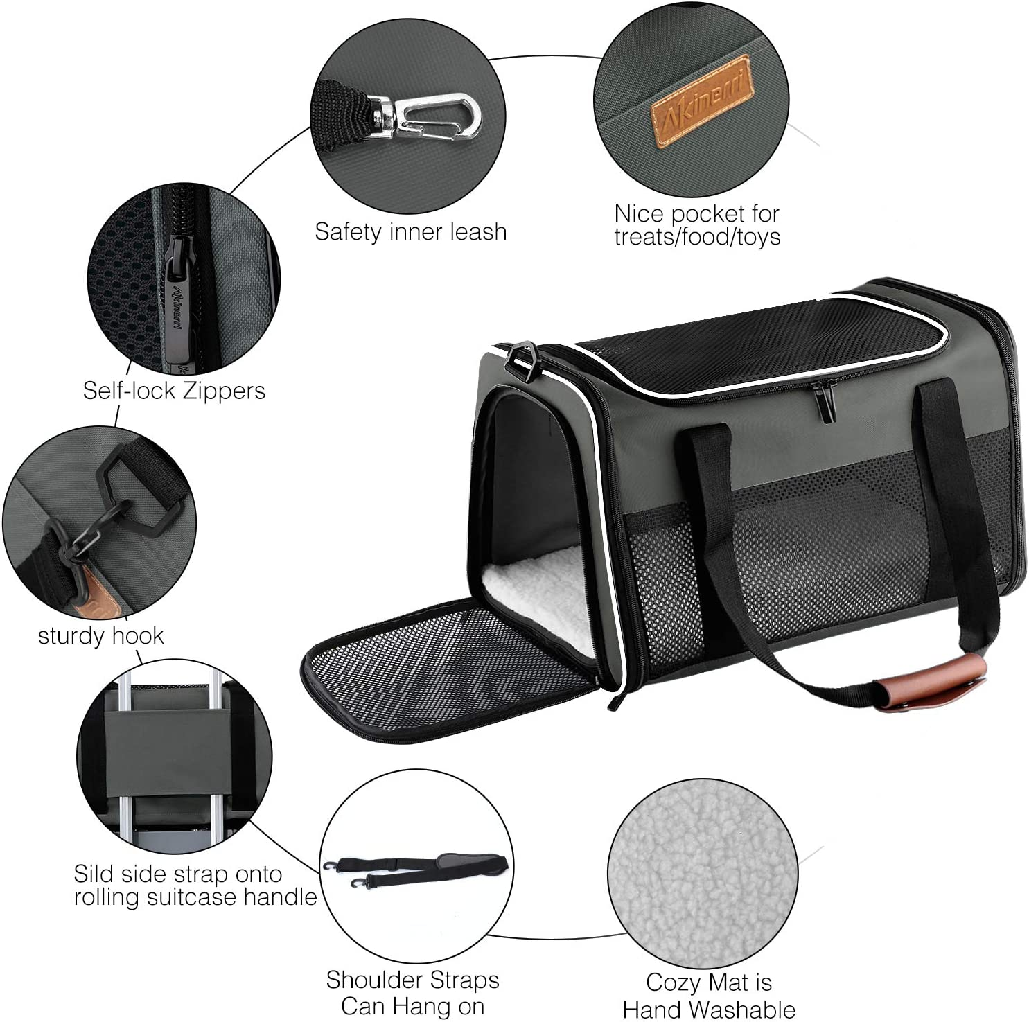 Akinerri Airline Approved Pet Carriers,Soft Sided Collapsible Pet Travel Carrier for Medium Puppy and Cats image number 7