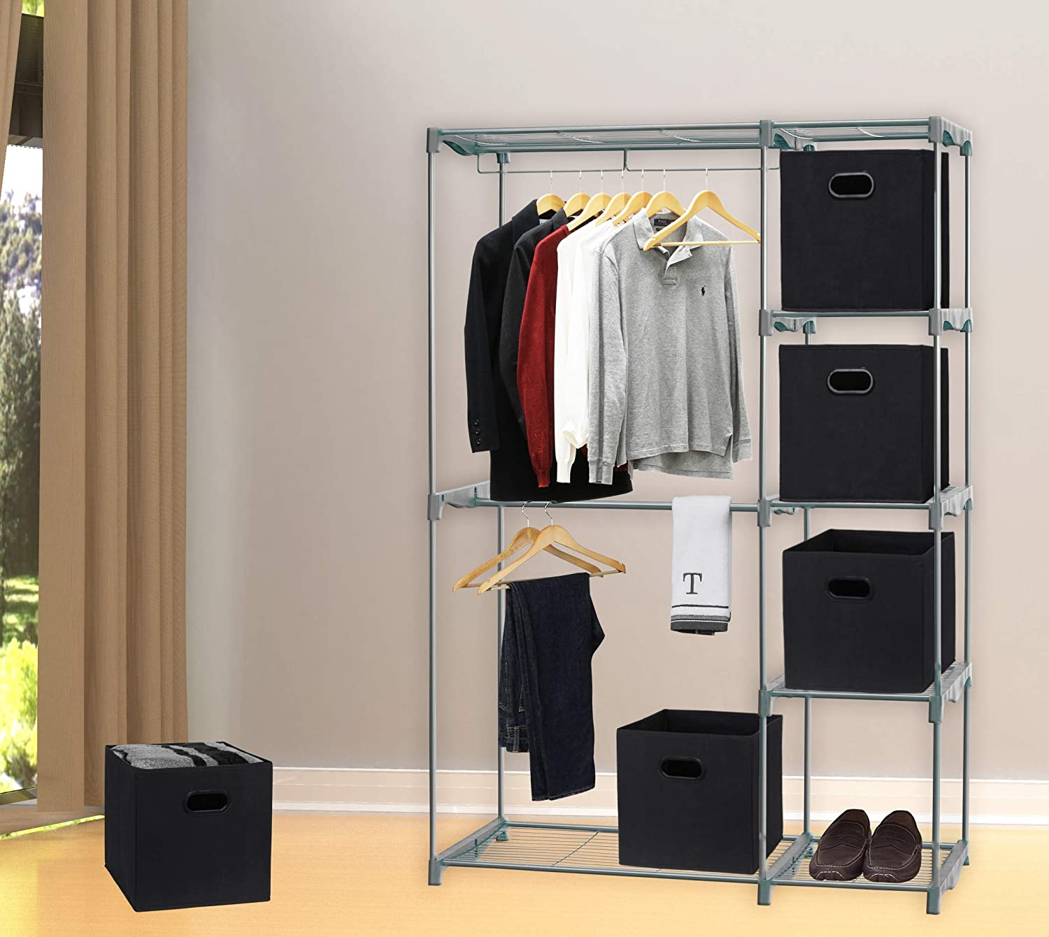 Simple Houseware 11 Inch Foldable Storage Cubes with Handle, 6 Pack, Black image number 6