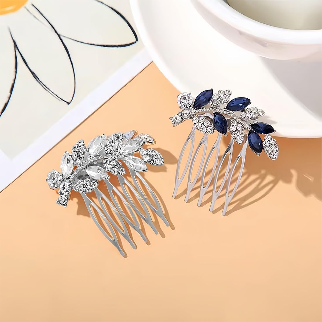 PLABBDPL 2 Bridal Hair Combs with Crystals in Silver, High-Quality Hair Accessories for Weddings and Special Occasions, Perfect Accessory for Women and Girls image number 5