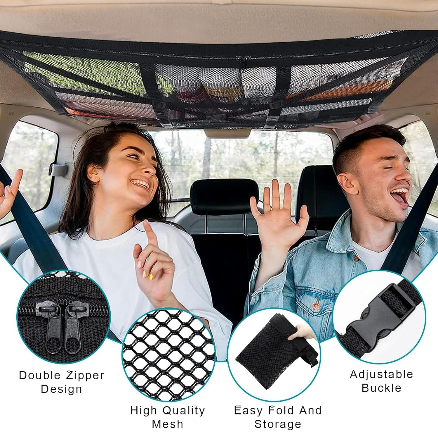 Tootoo Universal Car Ceiling Storage Net Car Roof Cargo Net Mesh Storage Bag Campervan image number 2