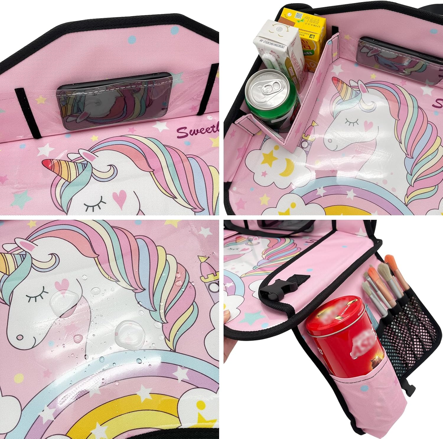 Kids Car Seat Organizer Travel Tray, Toddler Car Seat Play Tray Organizer, Portable Large Multifunction Backseat Tray Table Holder, Drawing, Food & Snack Lap Tray Carseat for Child (Pink) image number 2