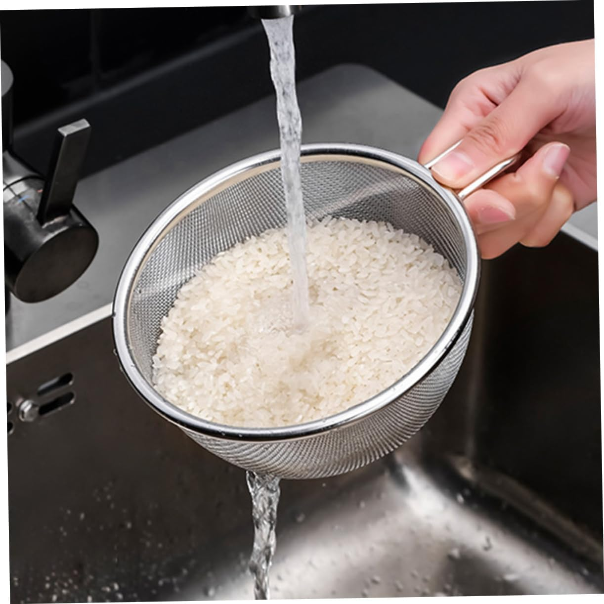 1 Set Stainless Steel Mixing Bowls Metal Mixing Bowls Metal Colander Salad Mixing Bowls Food Strainer Stainless Steel Colander Rice Colander Steel Strainer Sieve Small Water Filter image number 3