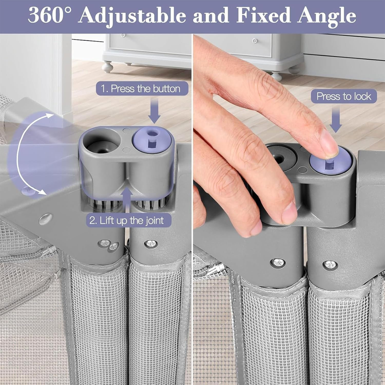 Baby Safety Gate, Extra Wide 3-Panel Foldable Pet Gates for Doorways, Durable Baby Fence Play Yard, Adjustable Safety Gate/Door for Child/Pet, for Kitchen, Stairs, Indoor&Outdoor (Grey, L) image number 6