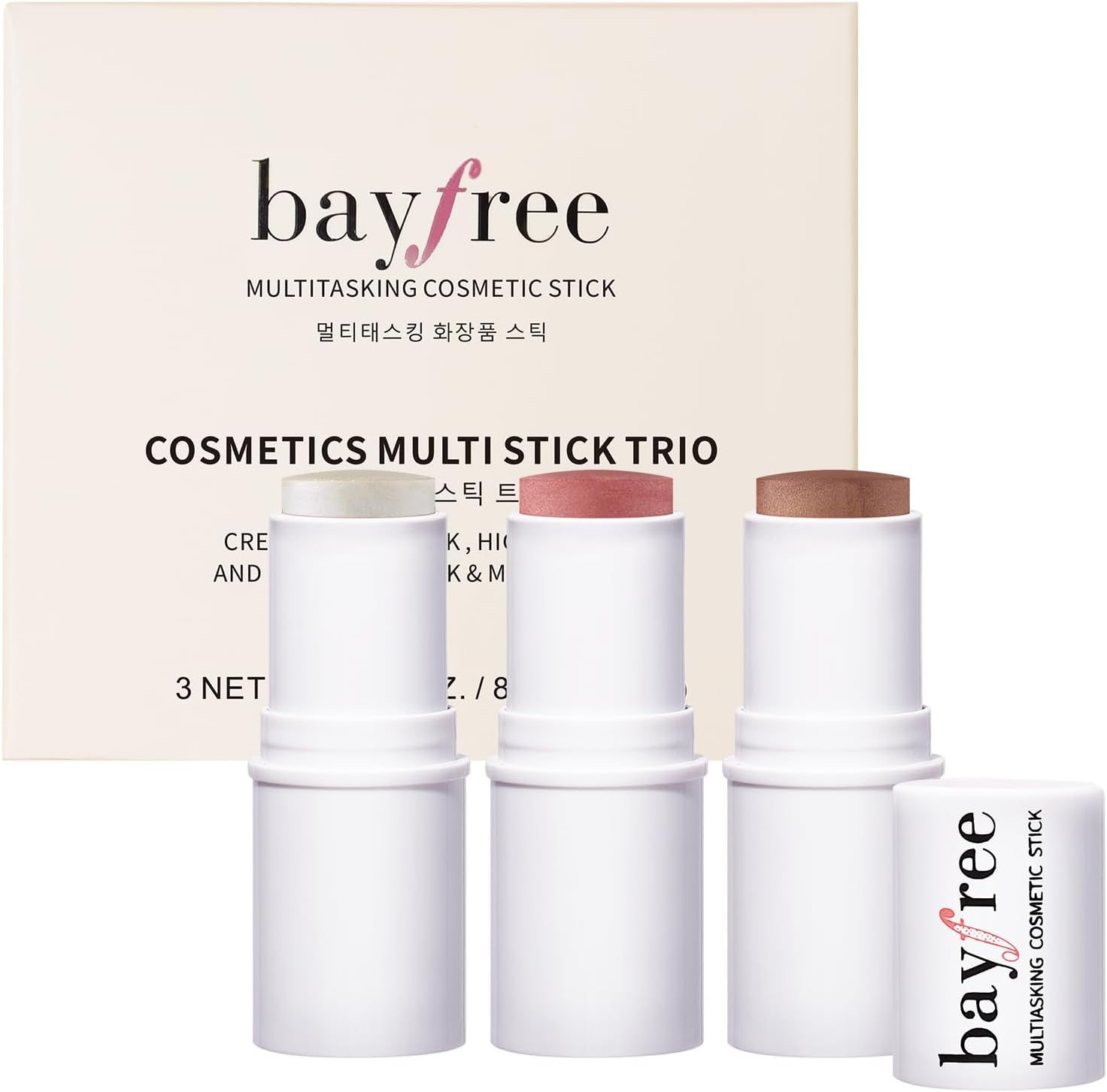 Bayfree 3 PCS Makeup Cream Contour Stick Set, Highlighter, Bronzer & Blush Stick Trio for Face, Long Lasting, Natural Face Contour, Dewy & Matte Finish, Suitable for All Skin