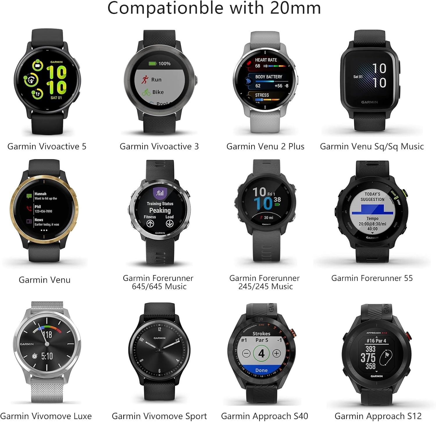 Silicone Strap for Garmin Venu SQ Band, Vivoactive 5 Band/Forerunner 245 Strap, 20Mm Soft Comfortable Sport Wristbands for Garmin Vivoactive 5/3/Venu/Forerunner 645/245 Music - Sand Pink image number 5