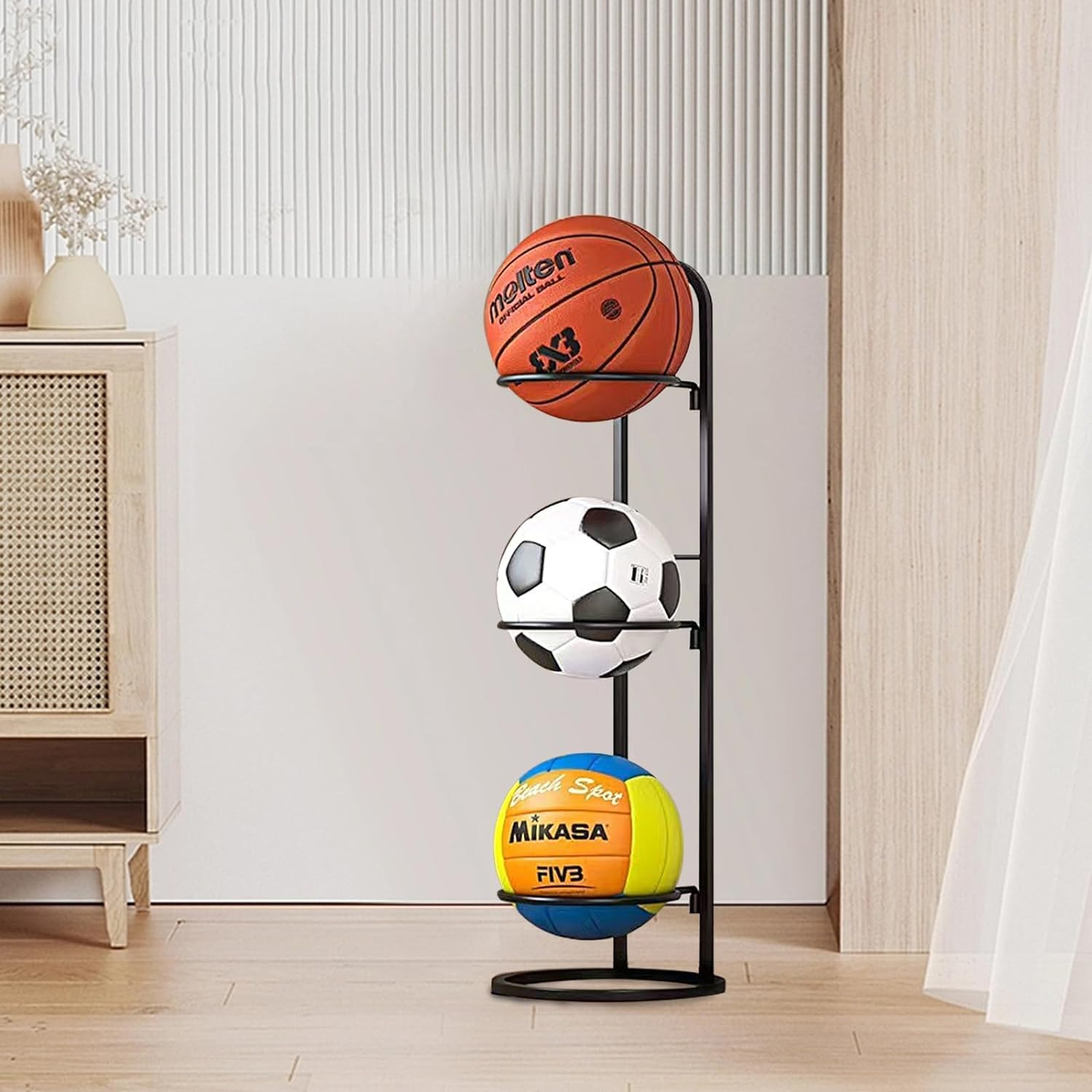 2Pcs Basketball Ball Storage Racks, Durable 3 Tier Cube Ball Storage Holder, Removable Garage Ball Organizer, Vertical Sports Display Stand for Volleyball Football Basketball Soccer 25 * 71Cm ﻿ image number 4