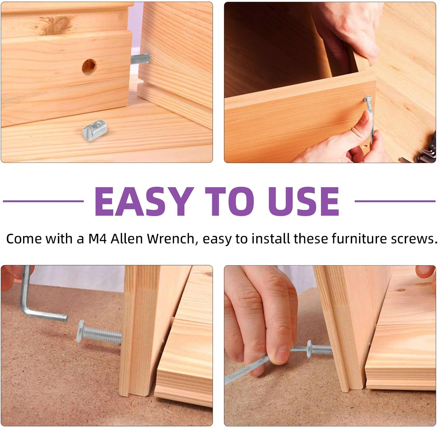 Swpeet 85Pcs M6 20/30/40/50/60/70/80Mm Nickel Plated Screws Kit, Hex Socket Head Cap Crib Baby Bed Bolt and Barrel Nuts with 1Pc Allen Wrench Perfect for Furniture, Cots, Hardware Crib Screws image number 4