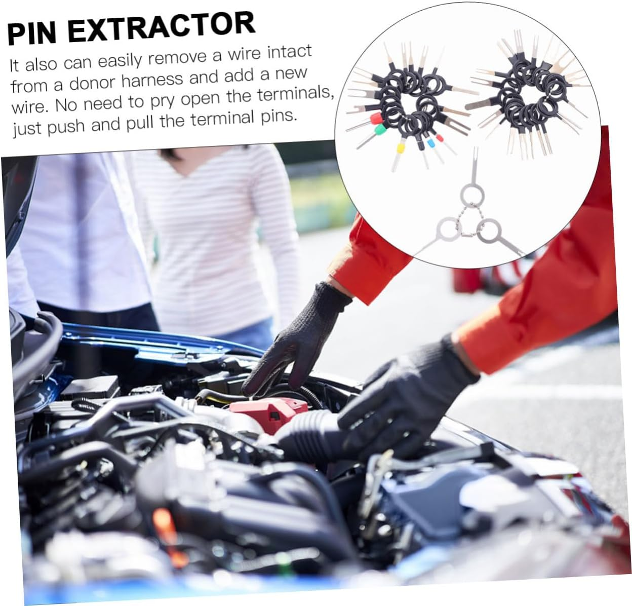 HAPINARY Automotive Terminal Tool Kit Wire Harness Pin Extractor Plastic Handle Steel Spring Plate Easy Terminal Removal image number 3