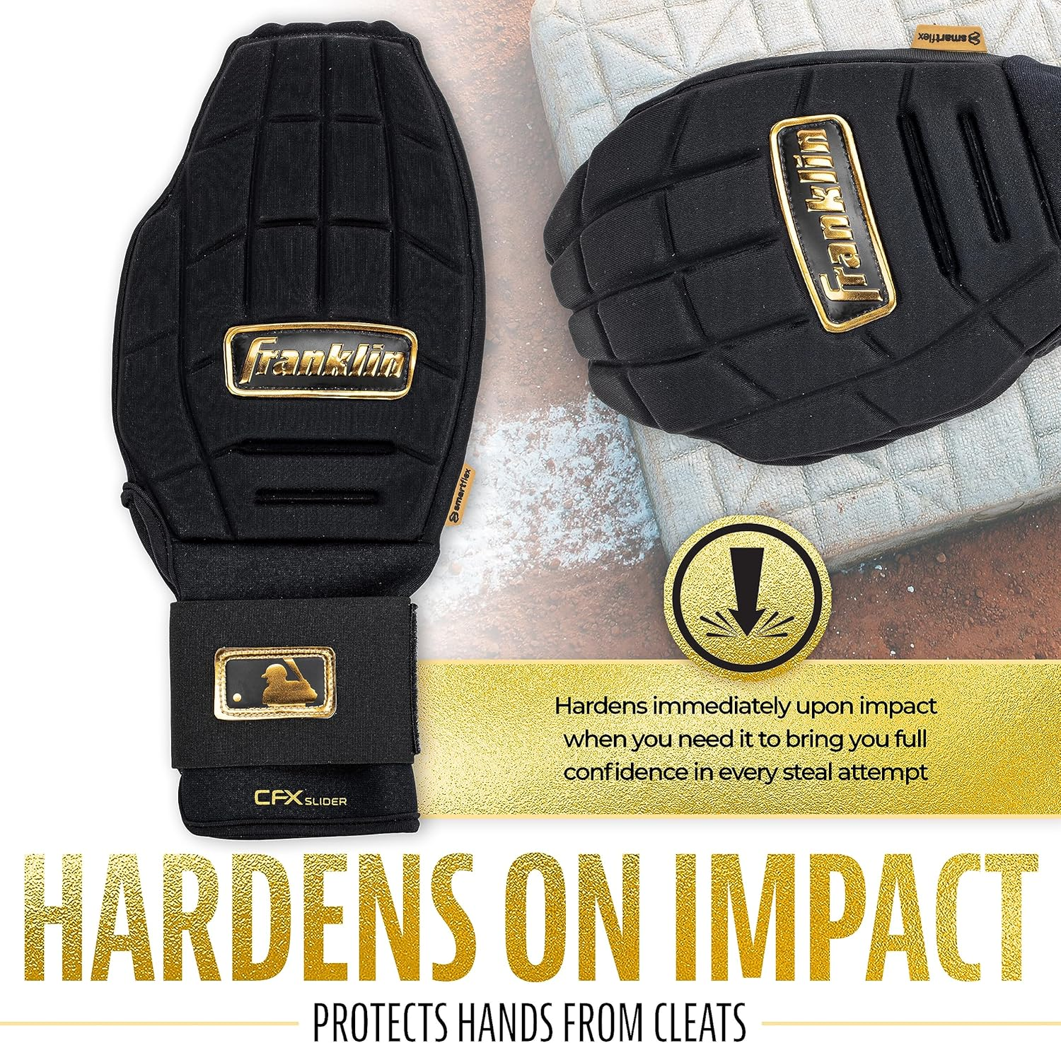 Franklin Sports MLB Baseball + Softball Sliding Mitt - CFX PRT Adult Protective Baserunning Sliding Glove - Left + Right Hand Mitt - Hand + Wrist Protector for Running - Red image number 4